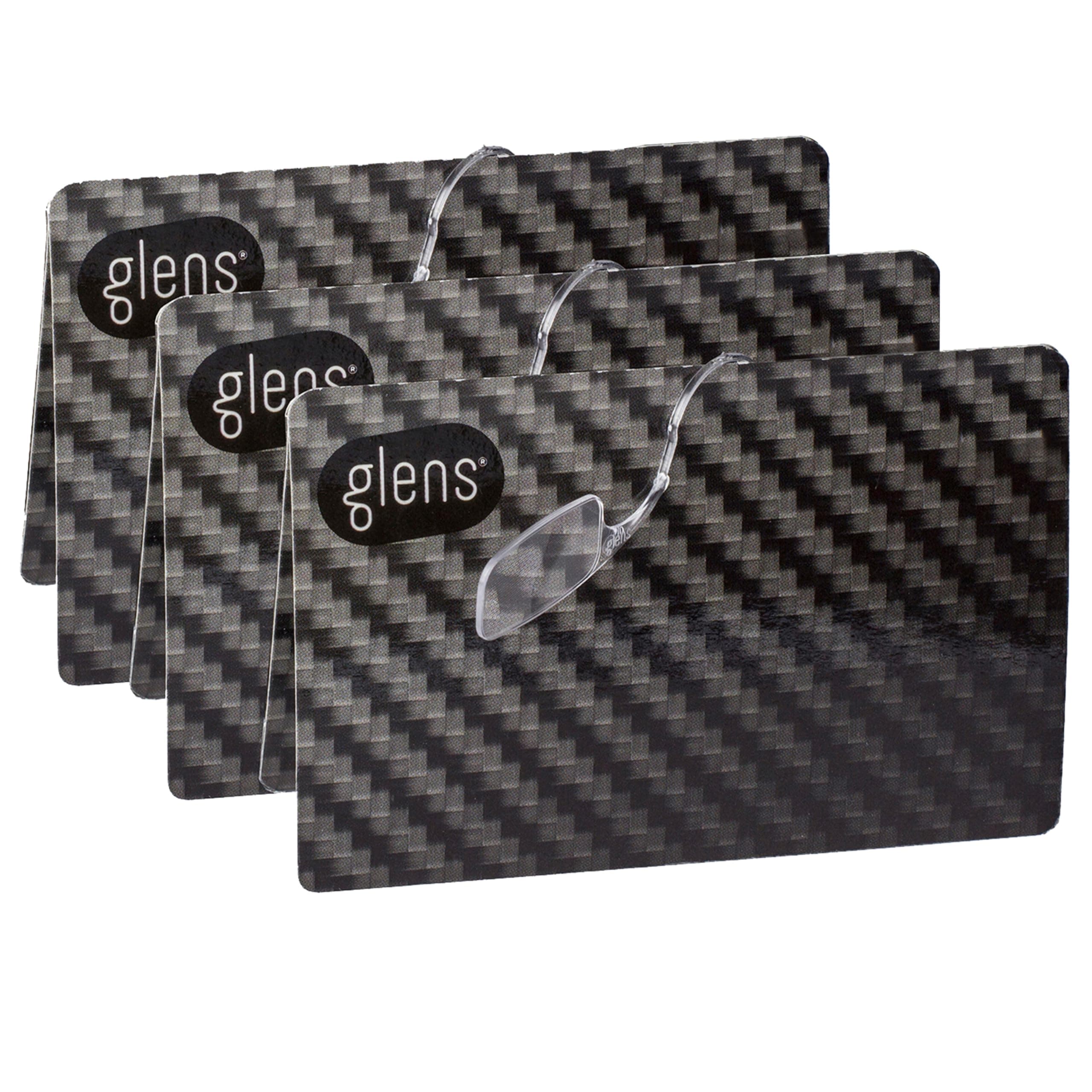 glens Unisex Armless Reading Glasses - 3 Reading Glasses +2.0 Carbon Pack- Emergency Lightweight Pocket Ultra Thin Readers