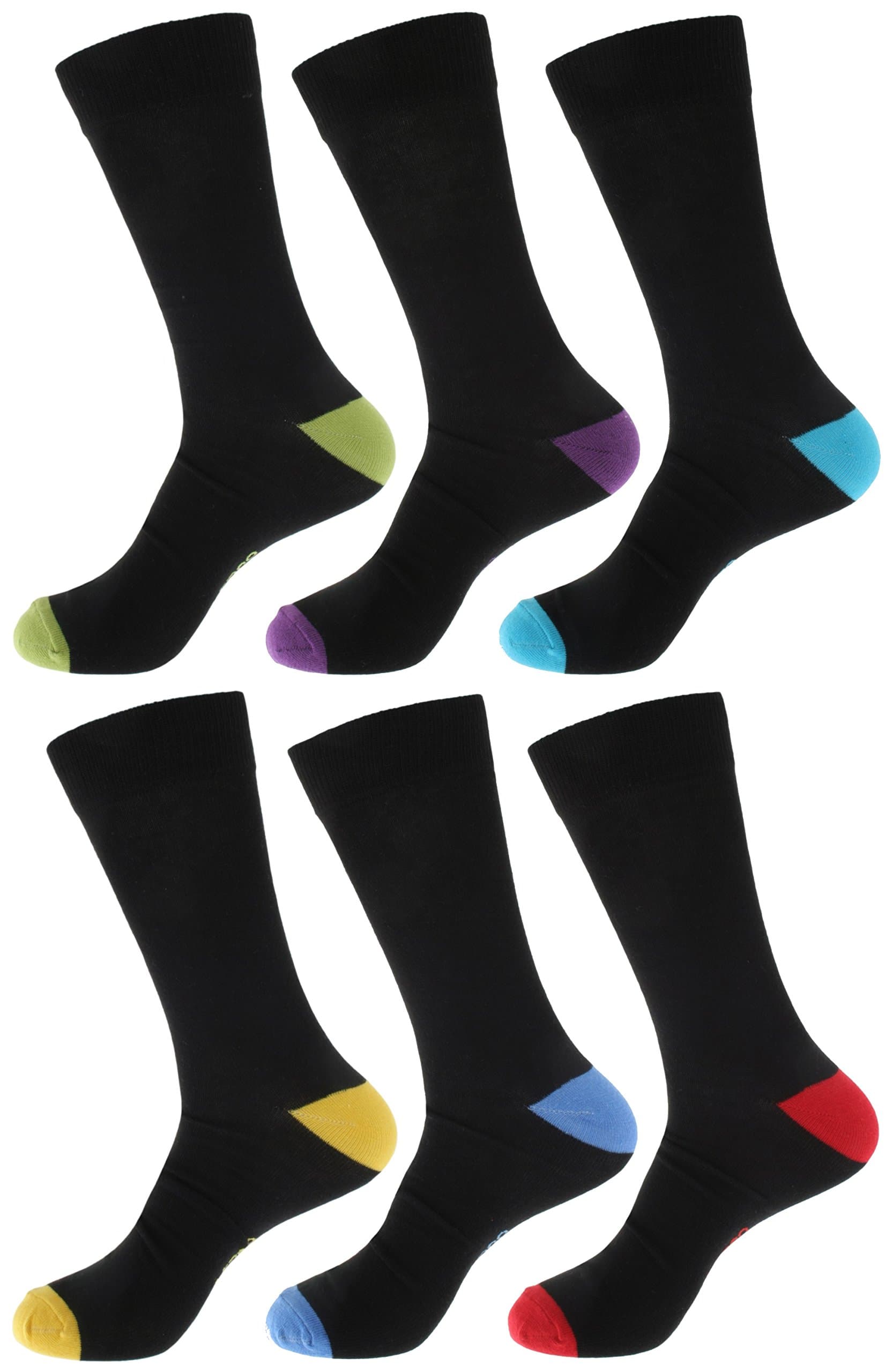 Mens 6 Pack of Cotton Rich Socks with Coloured Heel & Toe Black