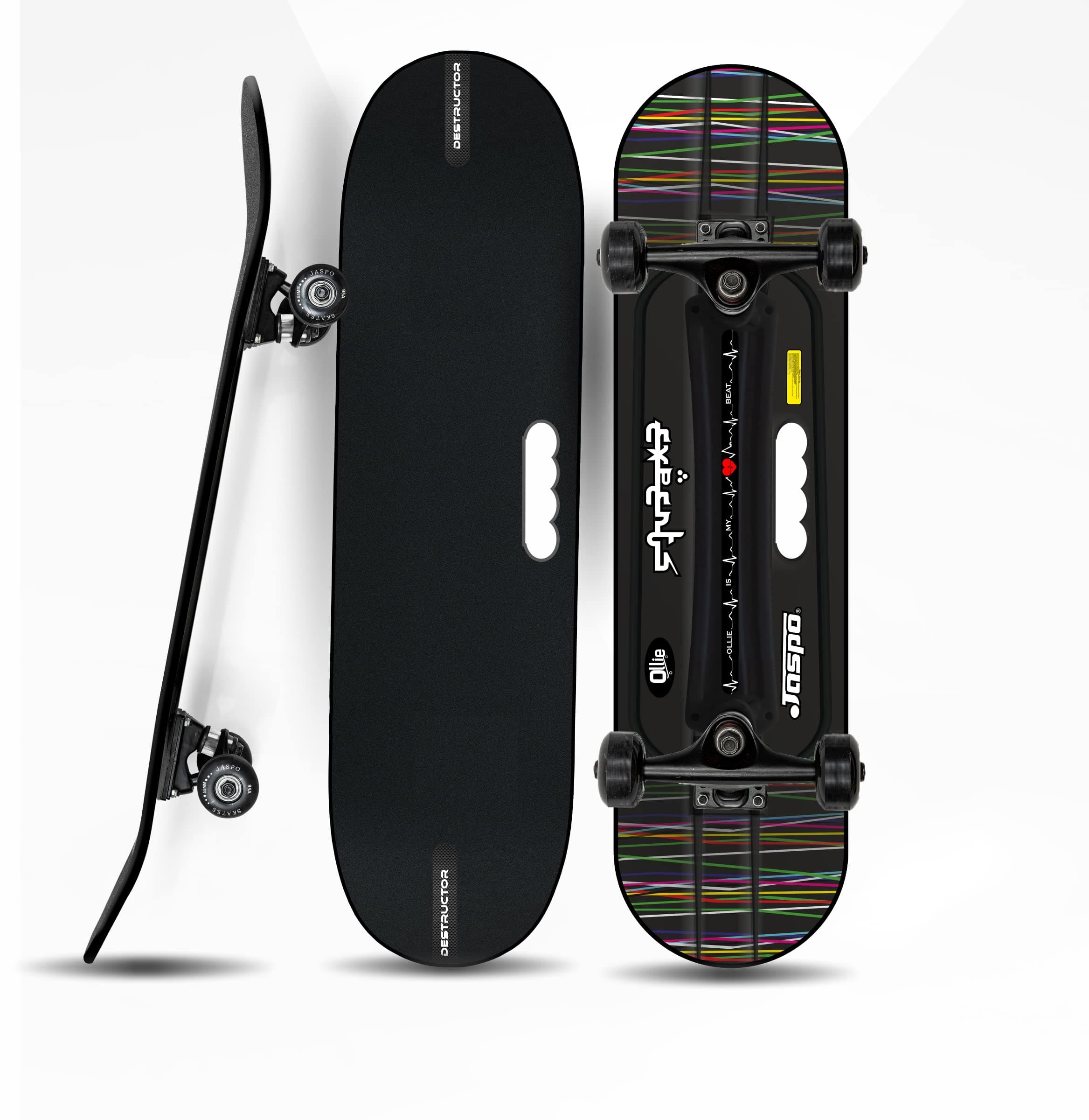 Jaspo Polyurethane Hurricane Ollie Spiral Fiber Composite Skateboard for Age Group Above 10 Years with 100 Kg Weight Handling Capacity (31X8 Inch, Black) UK