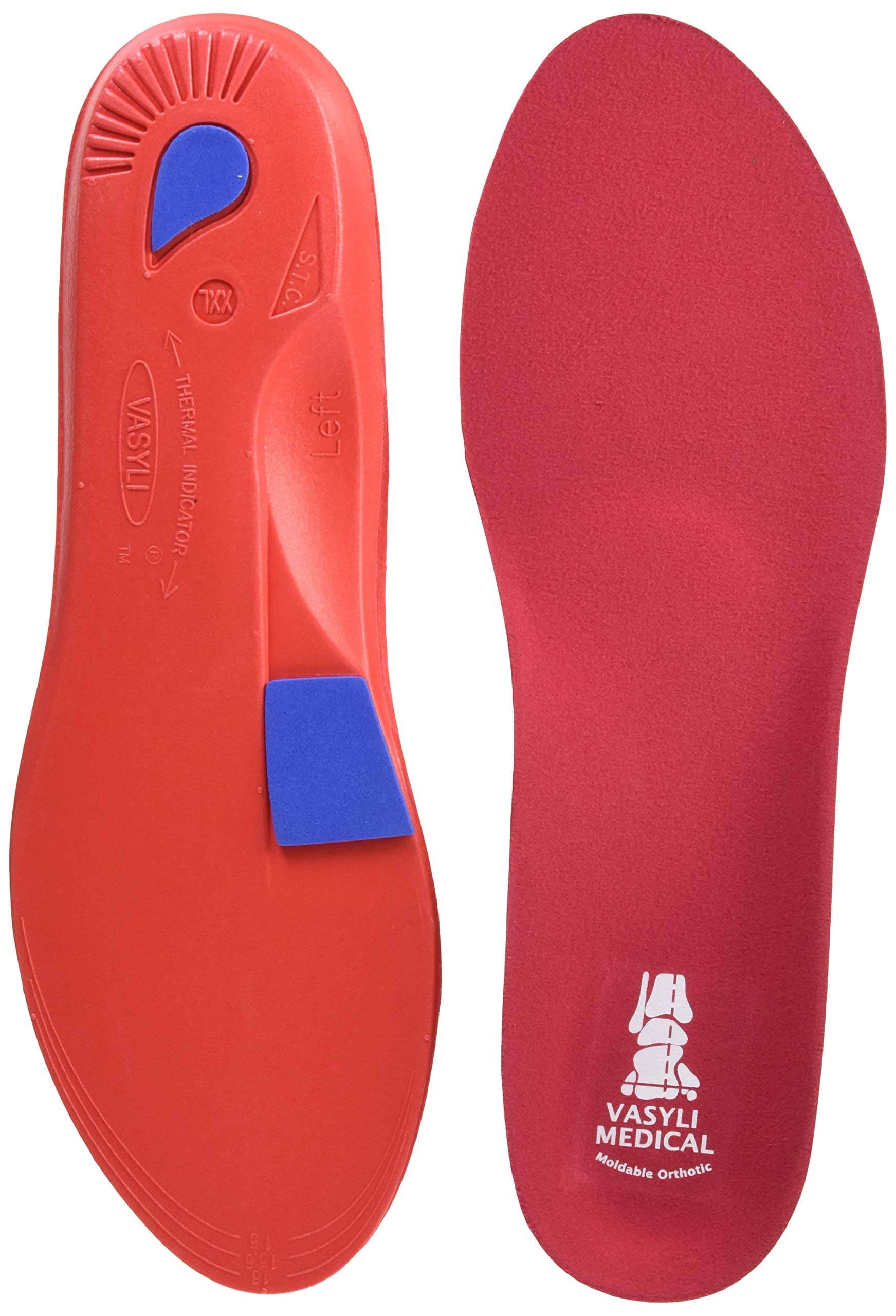 Vasyli Custom Full Length Insoles, Red, XX-Large, Heel Grid Reduces Slippage, Firm Density, Biomechanical Control, Fast & Effective Pain Relief, Treats Pronation, Built-In Rearfoot Varus Angle