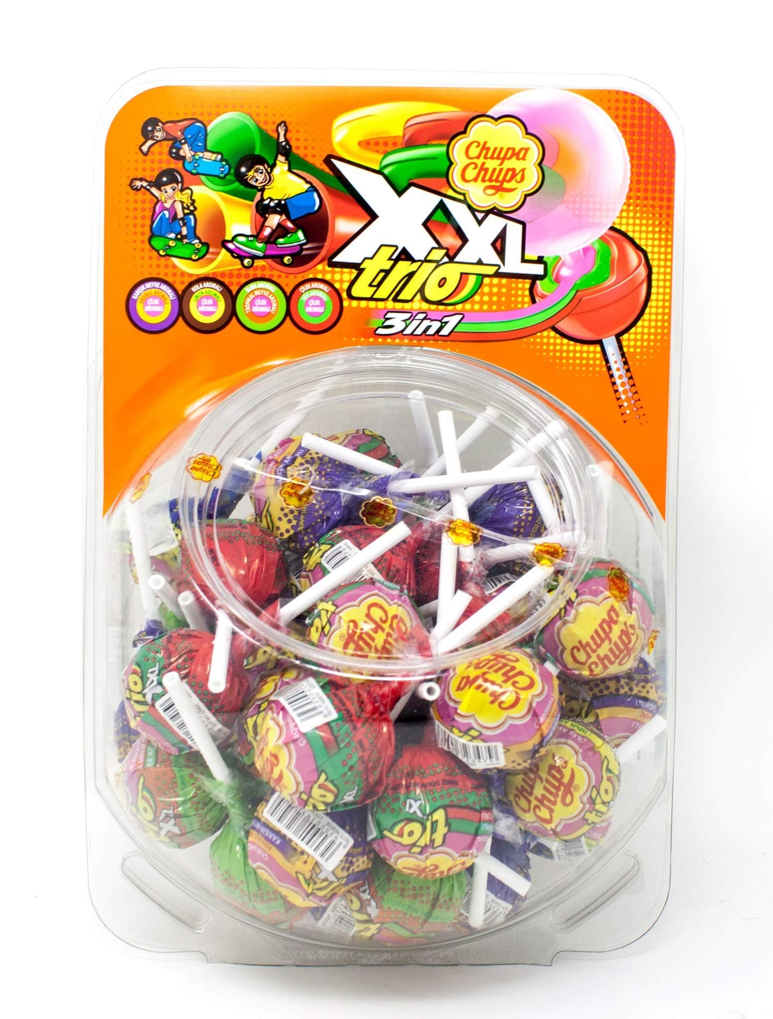 Chupa Chups XXL 3 in 1 Lolipop Trio Gum Filled Lolipop Candy 50 × 29g Jar King Size (Imported)