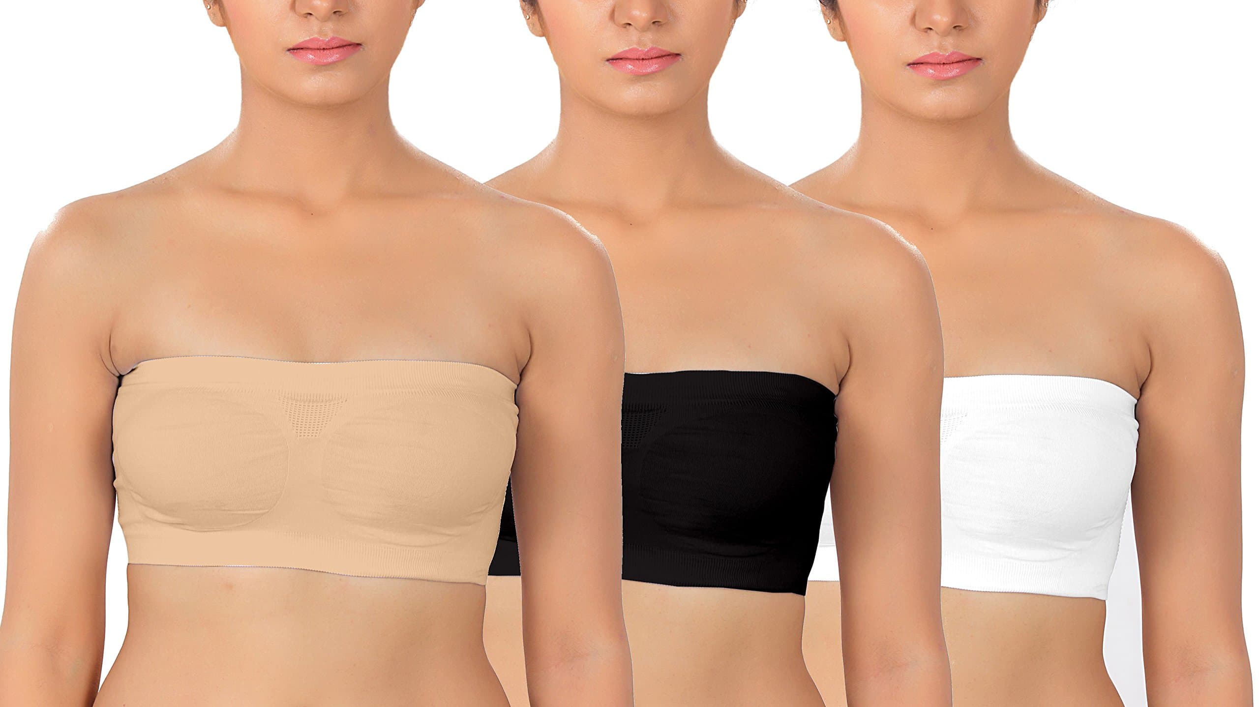 Women's Wirefree, Strapless, Non Padded Tube Bra - Pack of 3