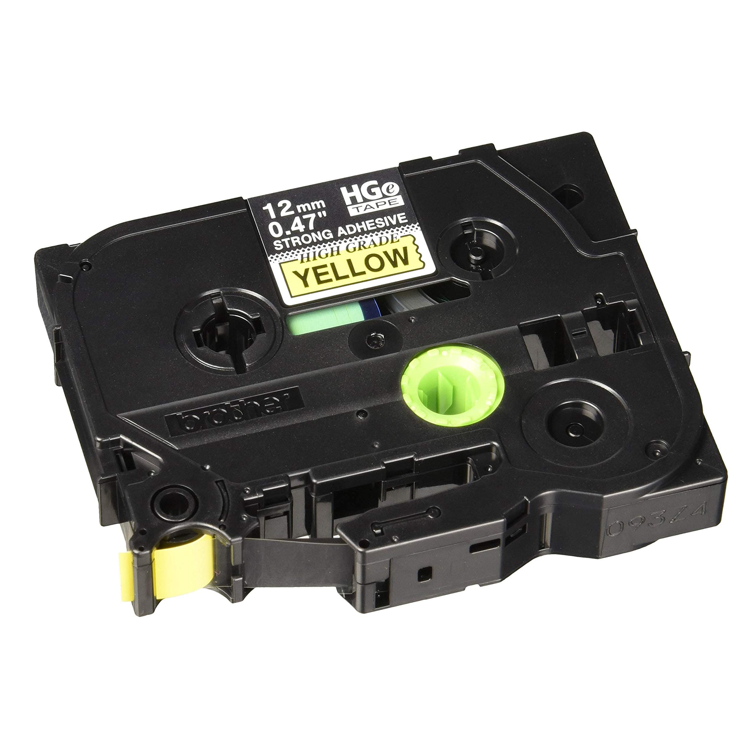 Brother Genuine P-touch, HGE-S631 5 Pack Tape (HGES6315PK) 0.47" (12mm) x 26.2ft (8m) Extra Strength Adhesive, Black on Yellow, Indoor / Outdoor Use, Extreme Temps, Chemical and Moisture Resistant