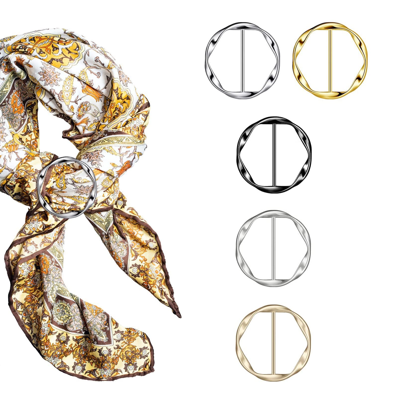 KASTWAVESilk Scarf T-shirt Tie Ring Clips, 25 Pieces Zinc Alloy Decorative Three-position Round Circle Belt Buckle Fashion Clothing Clips Decoration Accessories for Dress Belt Hat