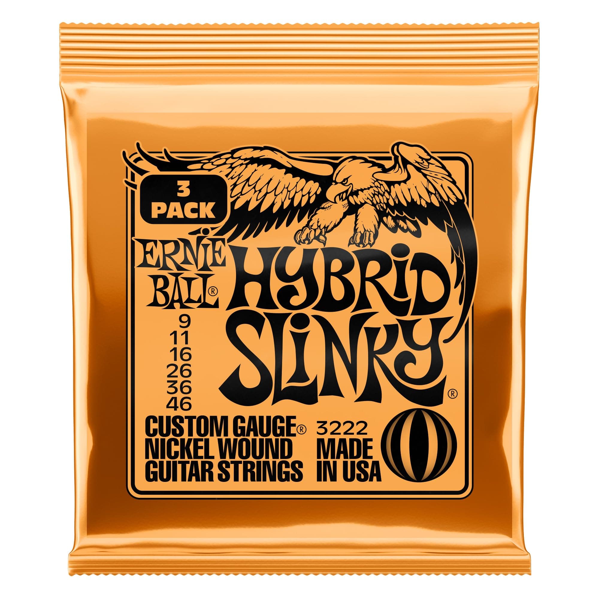 Ernie Ball hybrid slinky nickel wound electric guitar strings 3 pack - 9-46 gauge