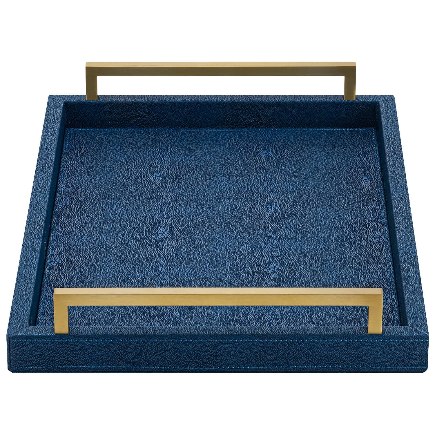 Navy Blue Decorative Serving Tray, Shagreen Leather Coffee Table Tray, Rectangle for Home Decor