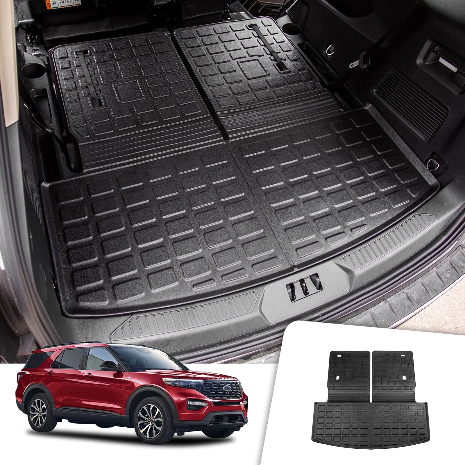 Rongtaod Fit 2020-2023 Ford Explorer 6&7 Passenger Trunk Mat Cargo Mat Cargo Liner All Weather Trunk Liner Upgrade 2022 Explorer Accessories (Trunk Mat with Backrest Mat)