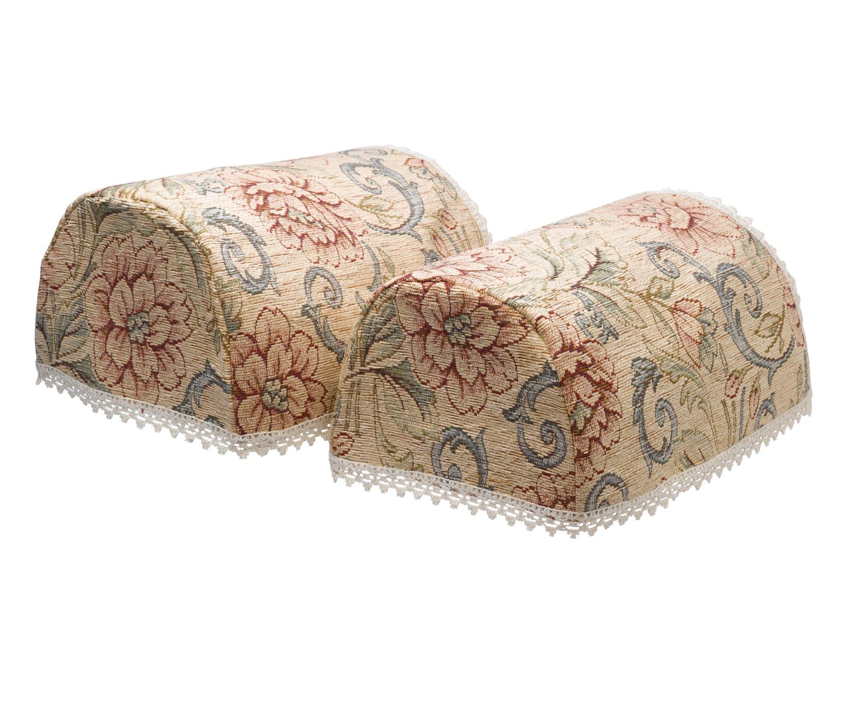 Tapestry Style Pair of Round Arm Caps Lace Trim Pink Floral Sofa Furniture Cover Antimacassar (Beige)