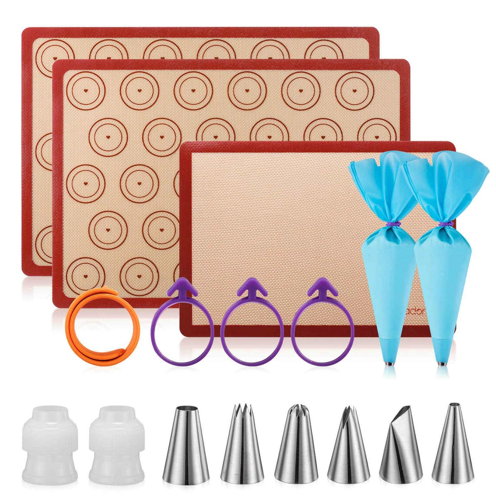 Macaron silicone baking mats - Macaroon Baking suppliers 1 Quarter Sheet + 2 Half Sheet Macaron Baking Mat,Macaron Baking Sheet,2 Piping Pastry Bag with Bag Tie,6 Piping Tips