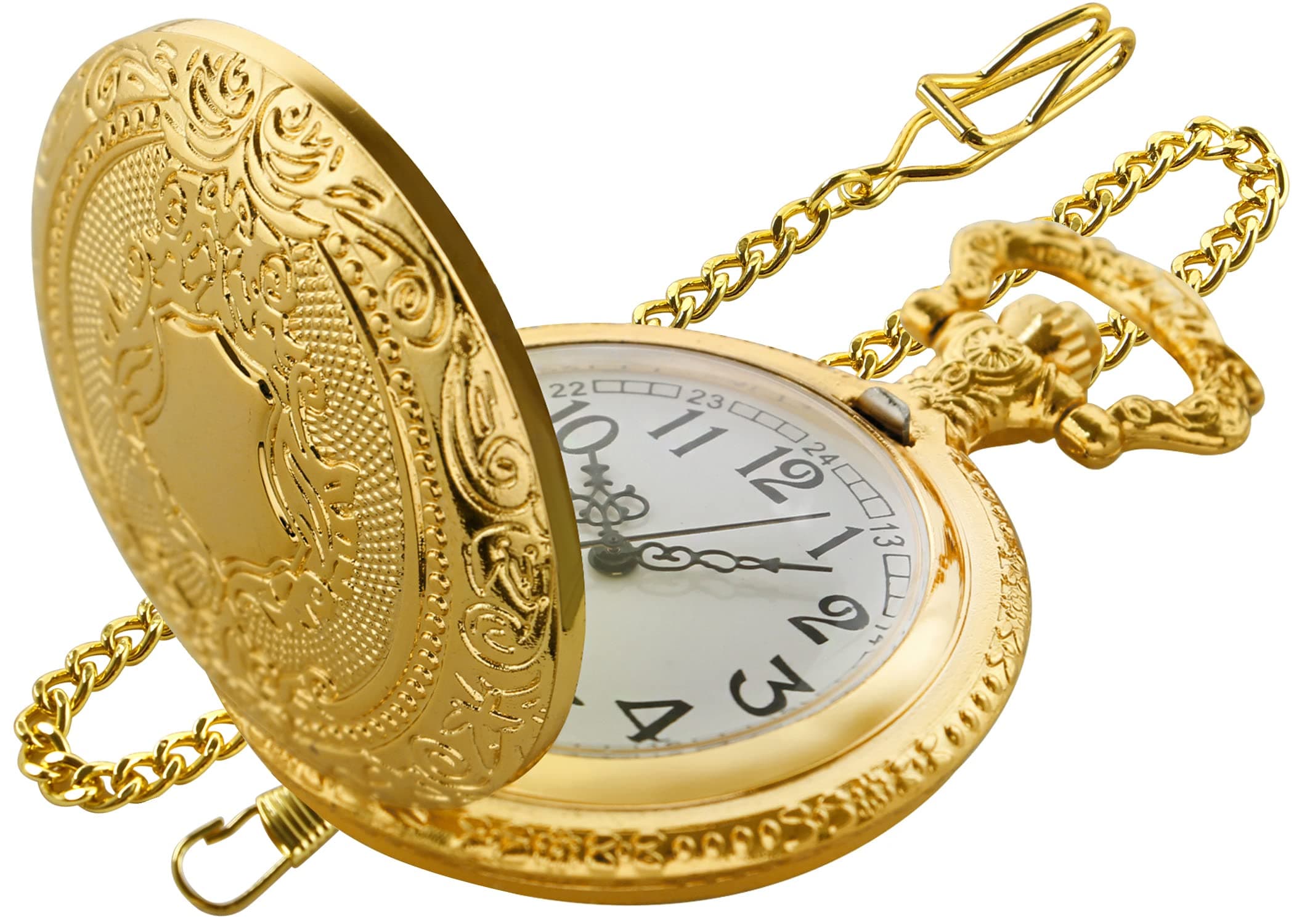 Shield Men's Pocket Watch, Arabic Numeral Digital Scale Men's Quartz Pocket Watch, Quartz Pocket Watches with Chain