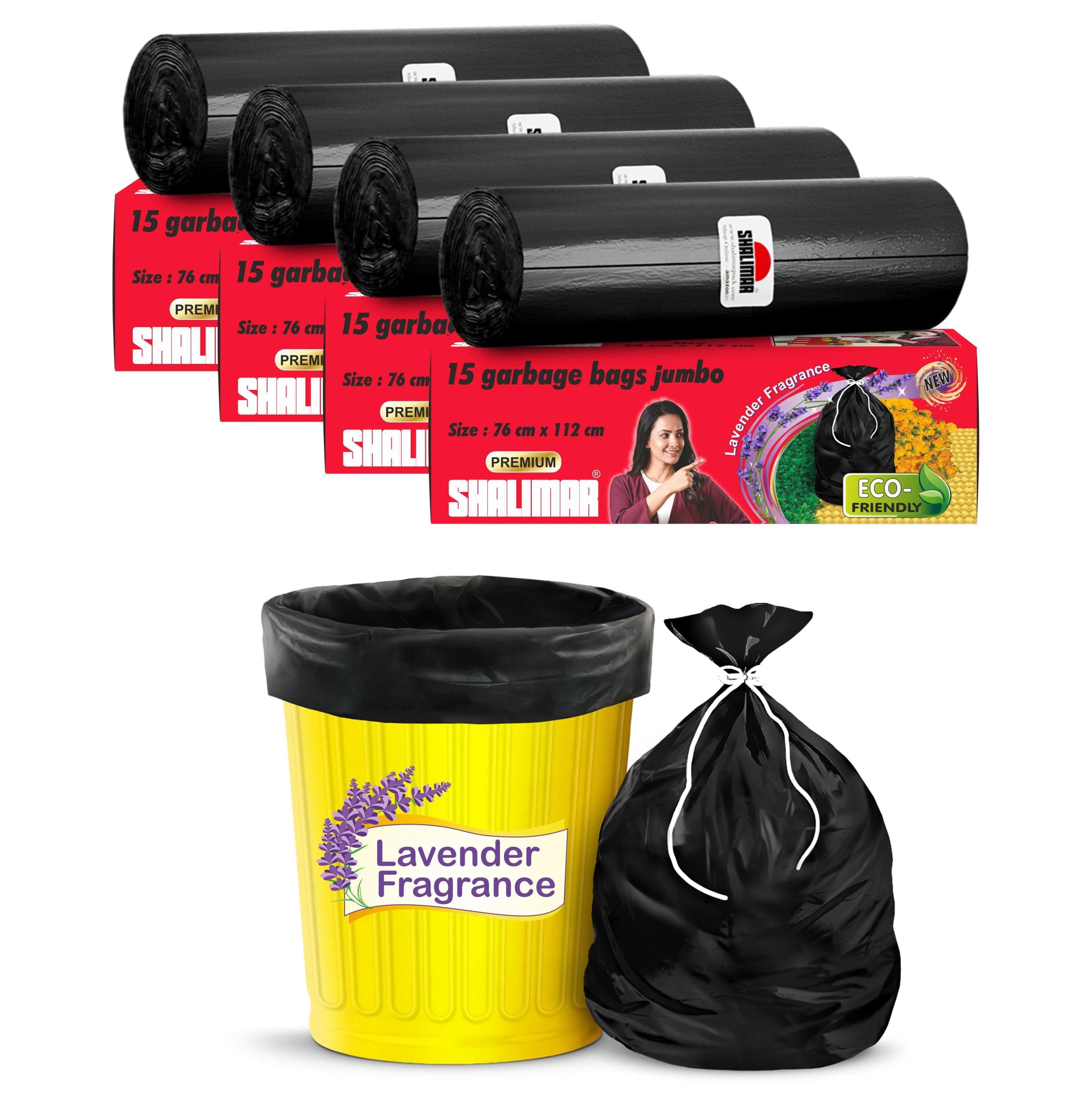Shalimar Premium (Lavender Fragrance) Scented Garbage Bags | Jumbo 30 X 45 Inches | 60 Bags (15 Bags X 4 Rolls) | Dustbin Bag/Trash Bag | (Black) - Perforated Box for Easy Dispensing