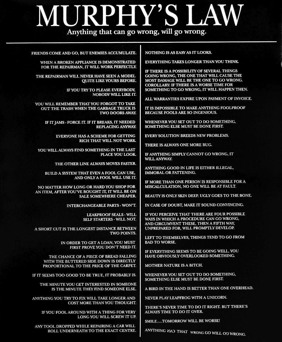 Close Up Murphy's Law Poster (16"x20")