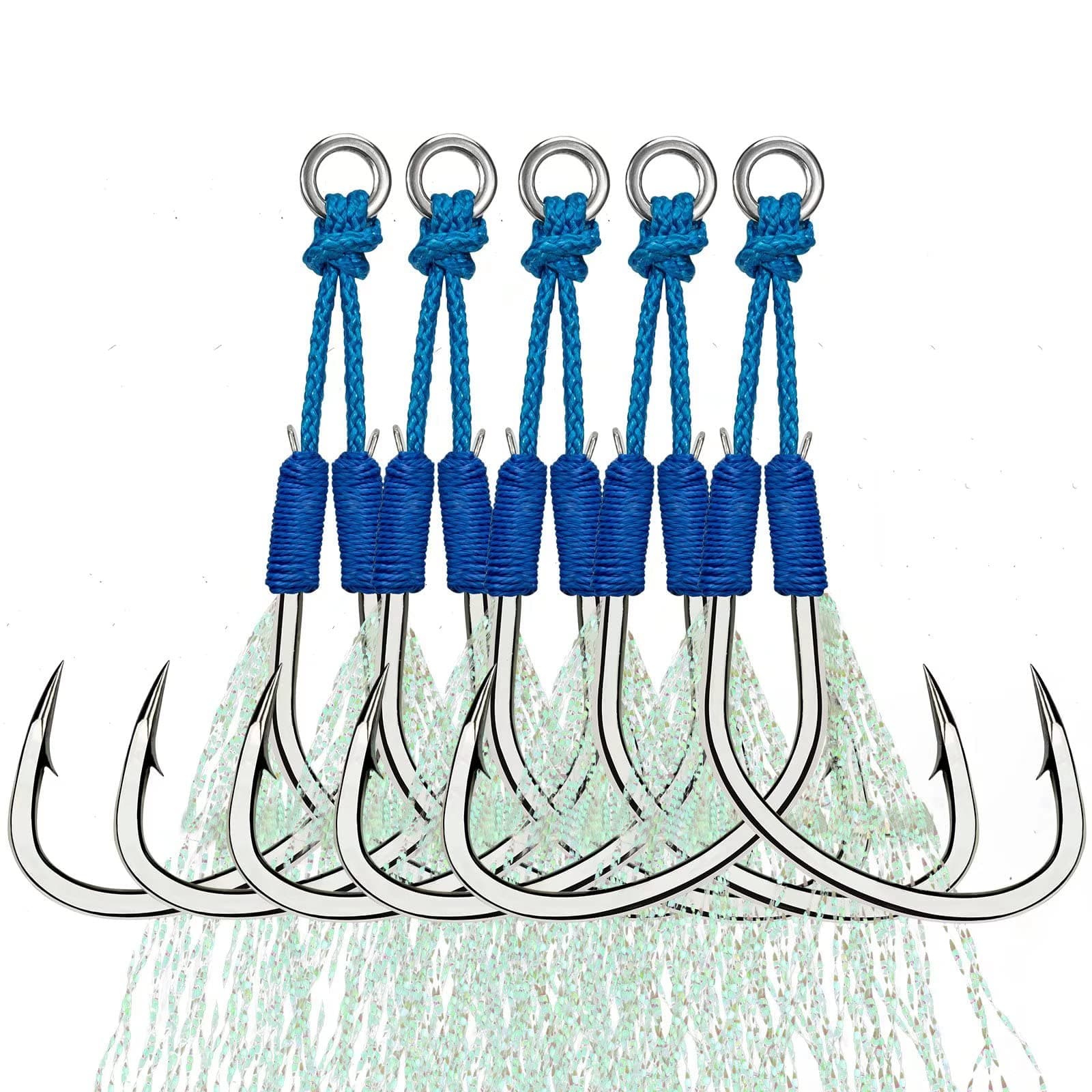 THKFISH Fishing Assist Hooks Saltwater Dancing Stinger Jigging Hooks Double Assist Replacement Fishing Hooks for Slow Pitch Jigs Vertical Jigging Lures 5pcs/15pcs/20pcs