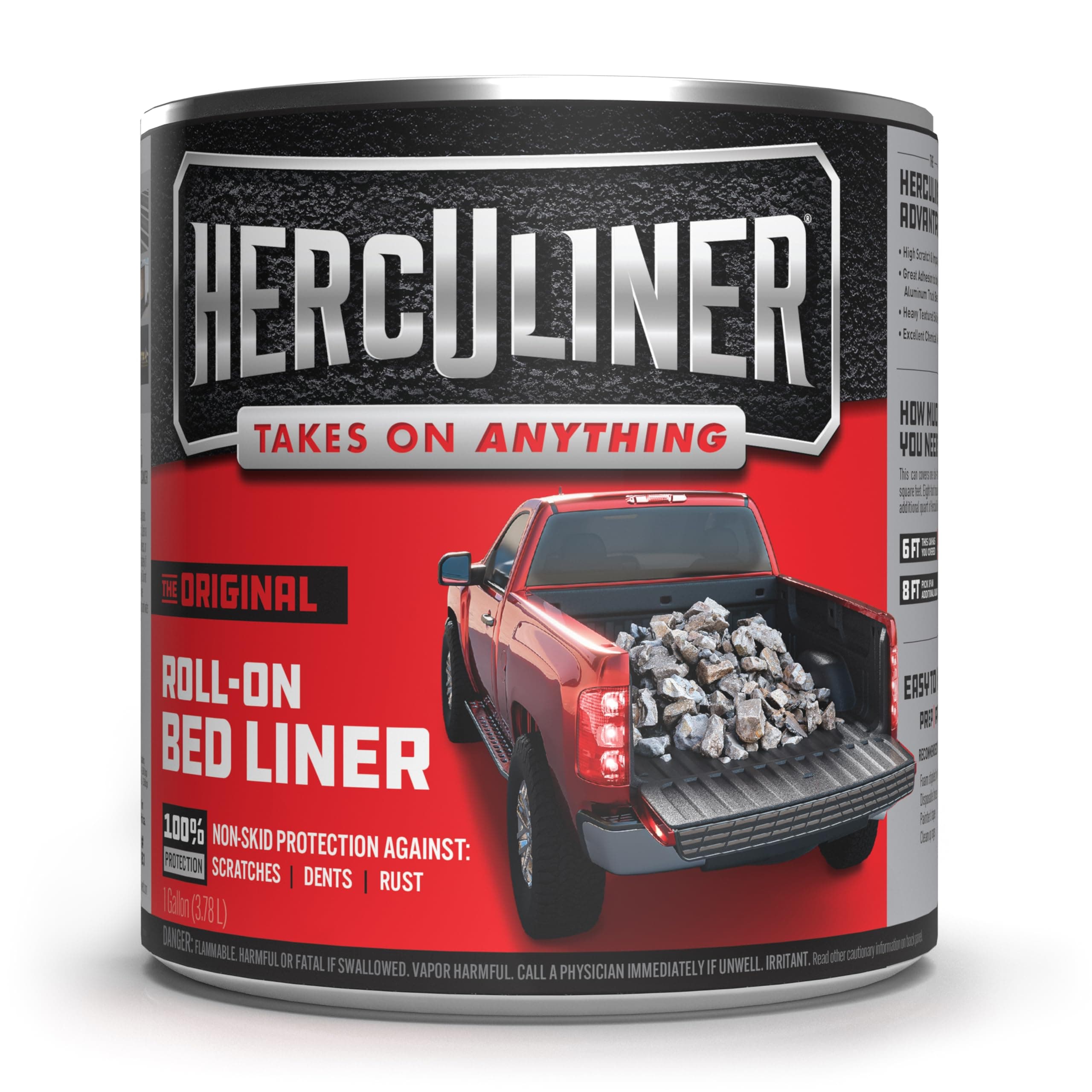 HERCULINER 1 Gallon Can, Black Textured Roll-on Truck Bed Liner, Fits All Truck Beds, 55-60 Sq Feet Coverage