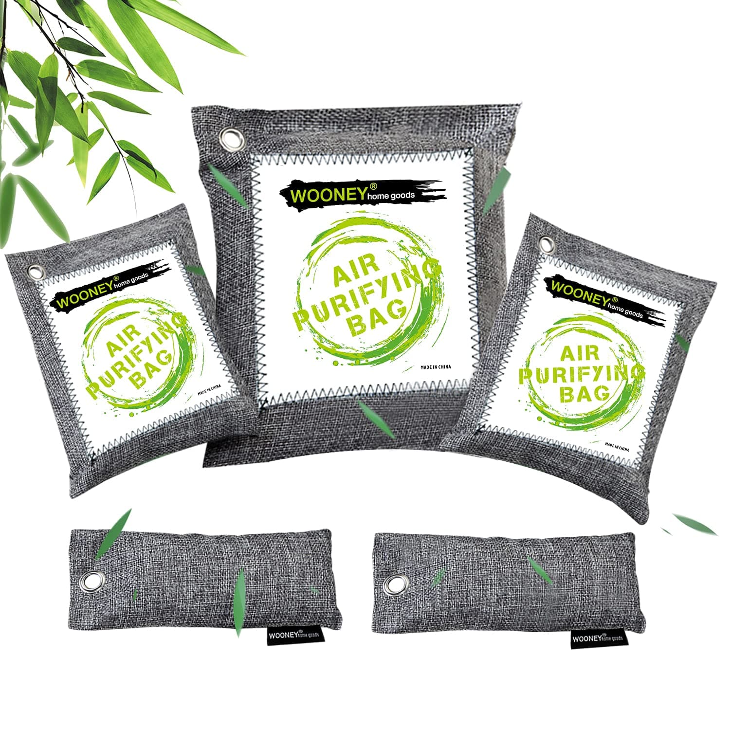 WOONEY Bamboo Charcoal Air Purifying Bags 5 Pack, Activated Charcoal Odor Absorber, Odor Eliminators, Air Freshener for Home, Car, Pet, Closet, Basement, Shoes, Air Deodorizer