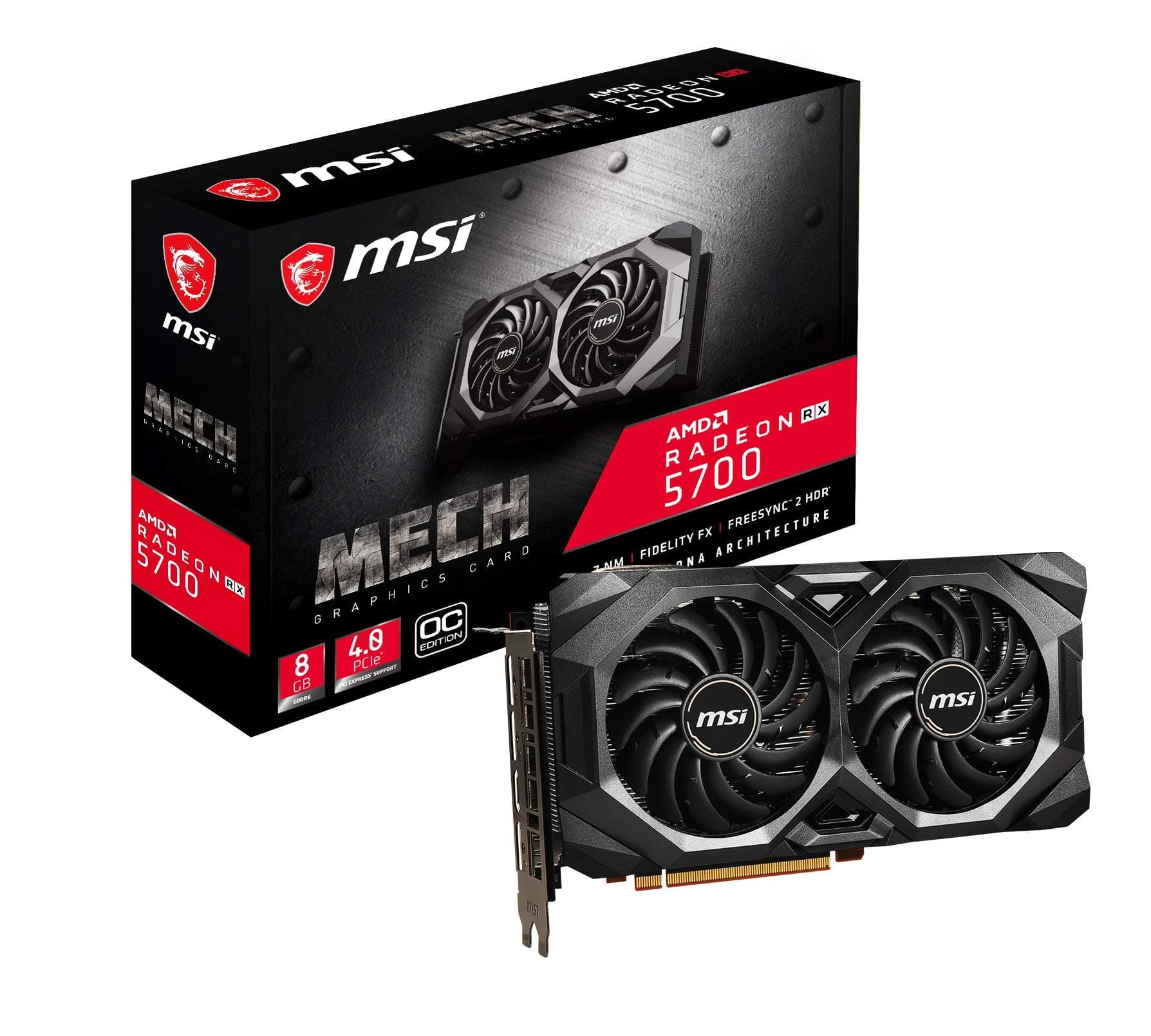 MSI RADEON RX 5700 MECH OC Graphics Card '8GB GDDR6, 1750Hz, AMD NAVI 10 XL GPU, 3x DisplayPort, HDMI, Dual Fan Cooling System'