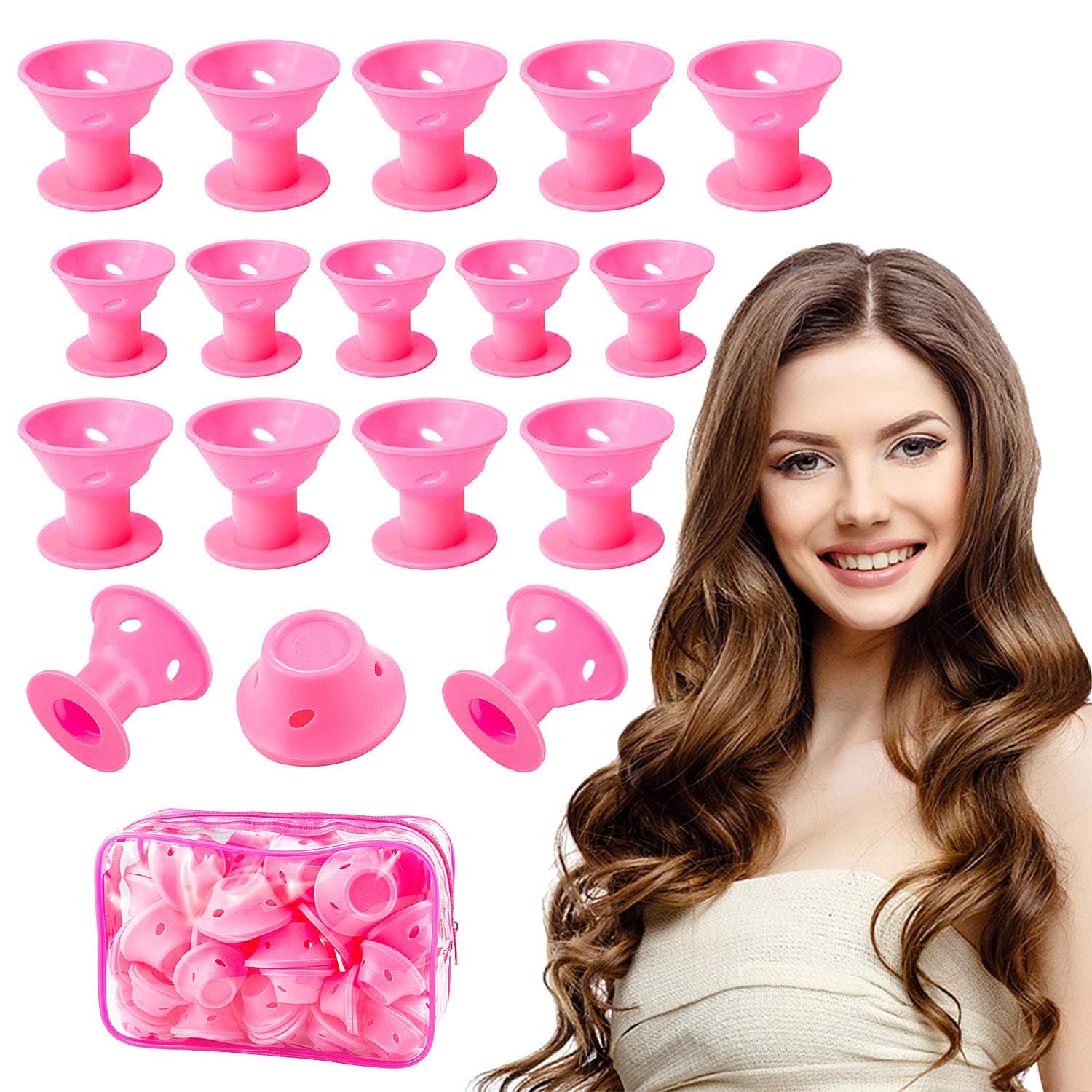 Comius Sharp 40 Pcs Magic Silicone Hair Curlers Soft Curlers Set, 20 Pcs Large+20 Pcs Small - No Heat No Clip Long Short Hair Care Free DIY Sleep Styling Tools for Women Girls (PINK)