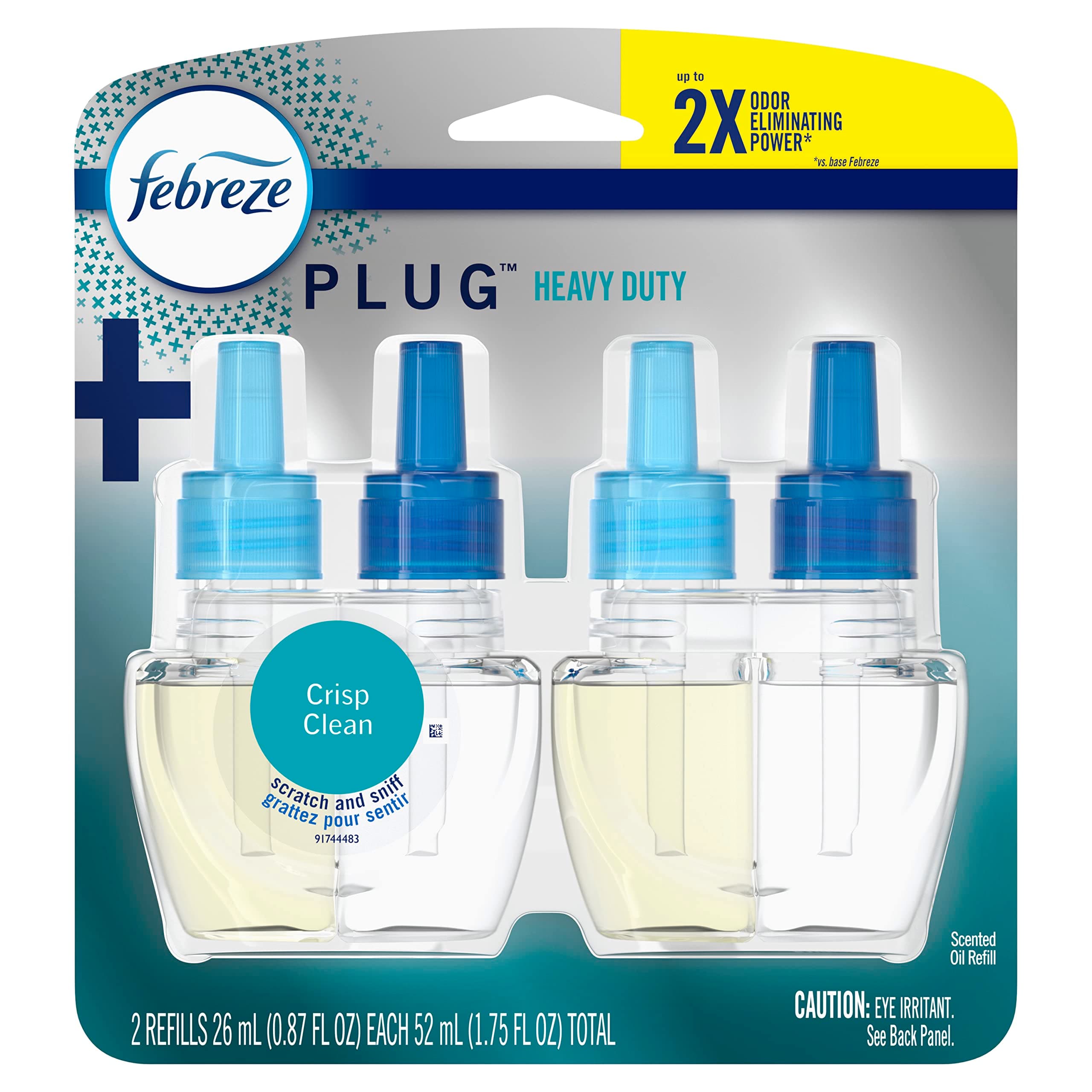 Odor-Fighting Fade Defy PLUG Air Freshener Refill, Heavy Duty Crisp Clean, (2) .87 fl. oz. Oil Refills