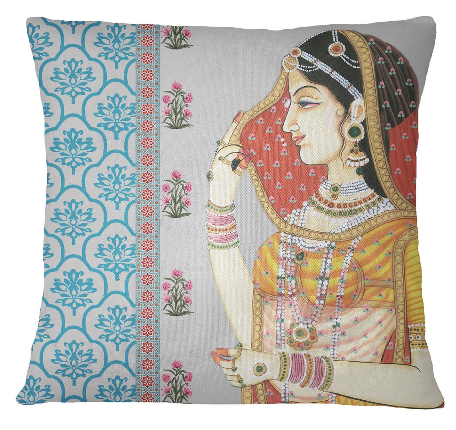 S4Sassy Mughal Print Multicolor Home Decor Square Cushion Cover Pillow Case -20 x 20 Inches