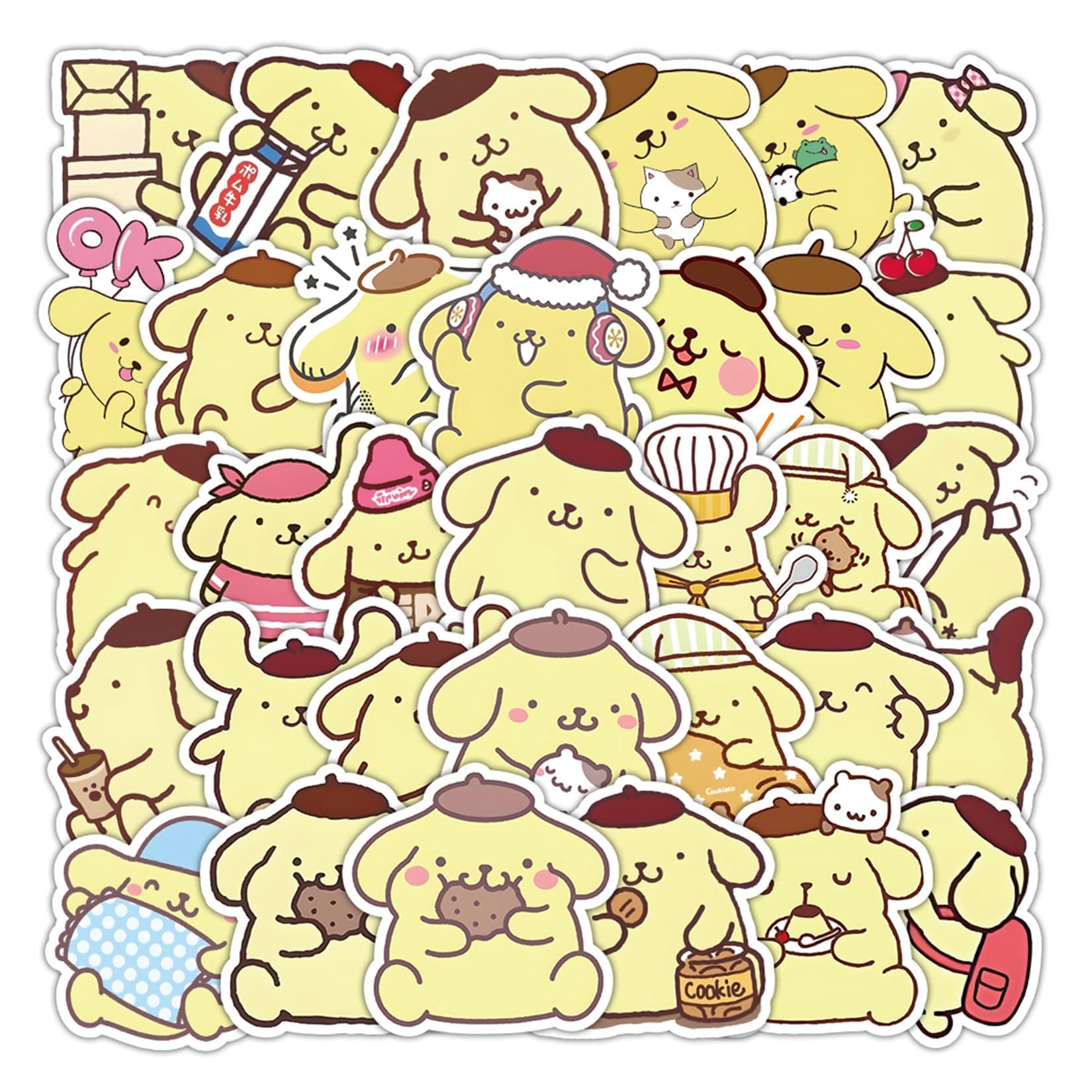 50Pcs Cartoon Cute Pom Pom Purin PET Transparent Stickers Pack Decal for Water Bottles Cup Laptop Phone Guitar Car Bike,Kid/Teen Gift JKT
