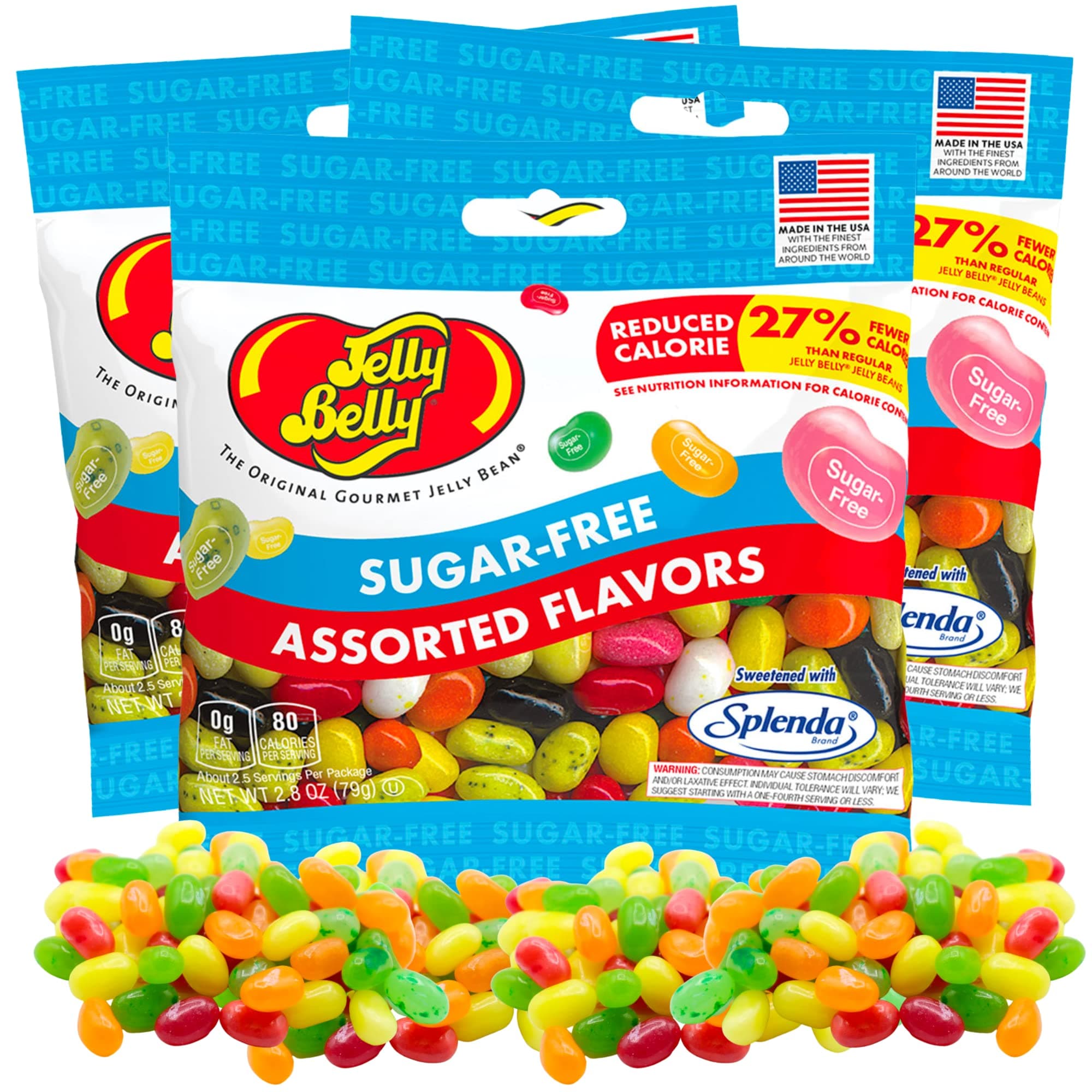 Sweetzo Sugar Free Jelly Beans, Sugar-Free Chewy Candies in Assorted Fruity Flavors, Low Calorie Shareable Sweet Snacks - 2.8 Ounce bags (Pack of 3)