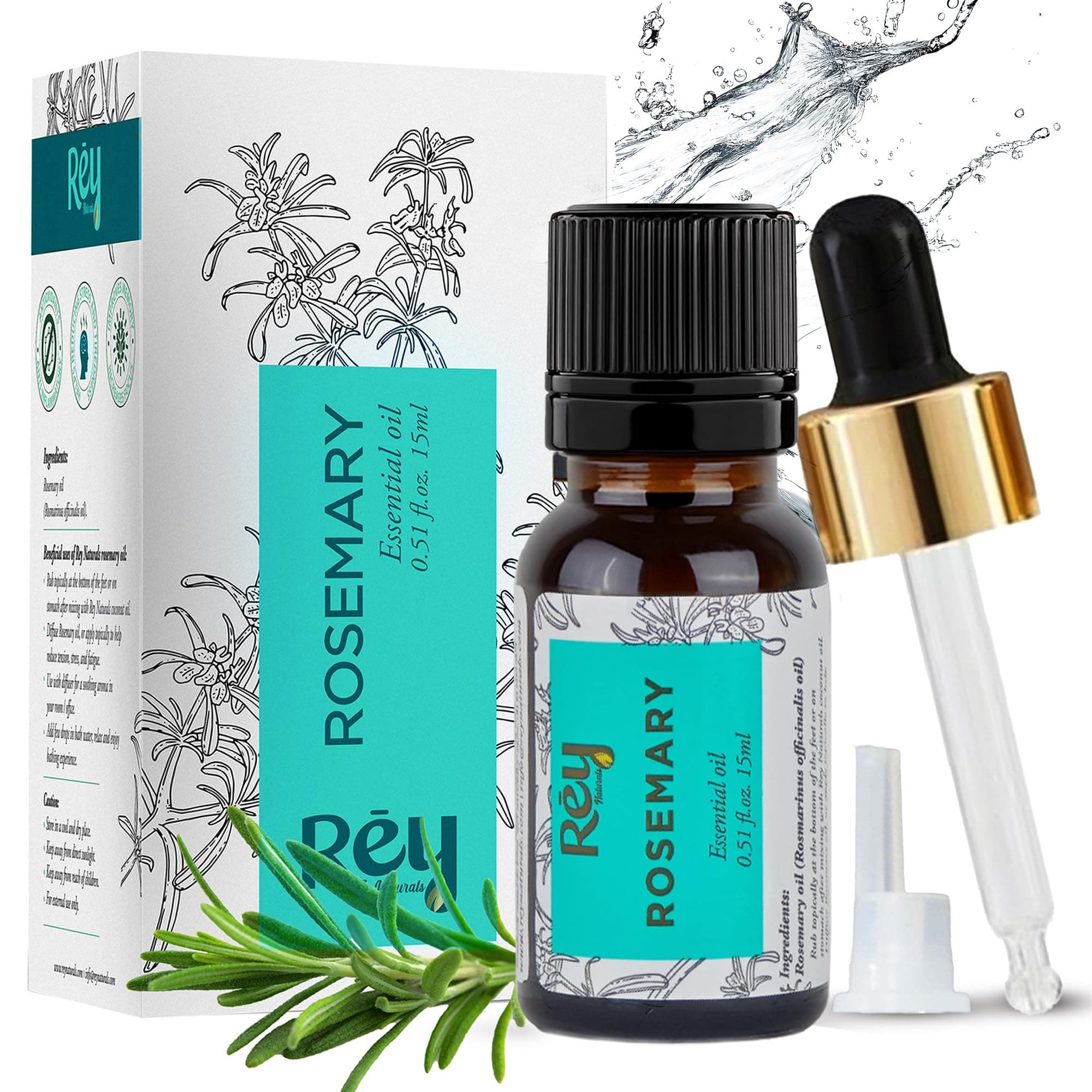 Rey Naturals Rosemary Oil for Skin, Muscle & Hair Conditioner - Rosemary Essential Oil - 15 ml