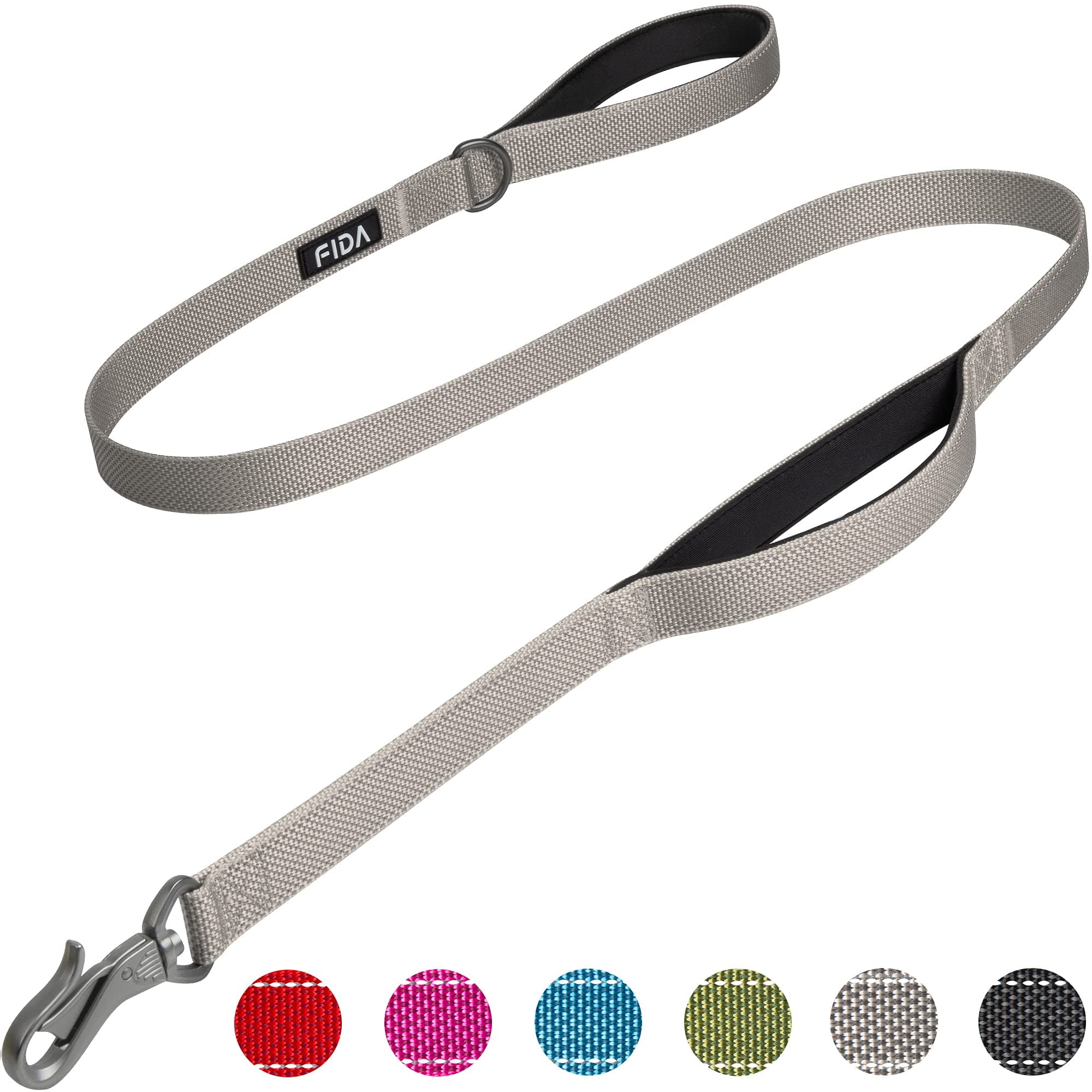 Fida 5 FT Heavy Duty Dog Leash with 2 Comfortable Padded Handles, Traffic Handle & Advanced Easy Snap Hook, Reflective Walking Lead for Large, Medium & Small Breed Dogs, Grey