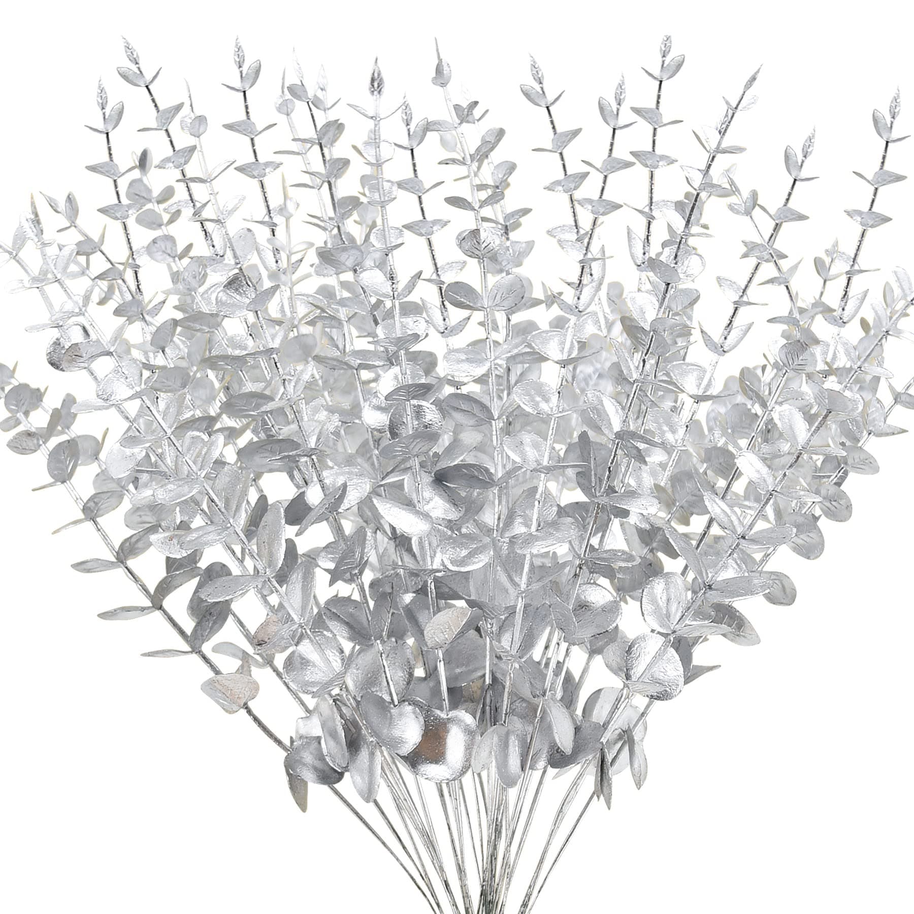 36 Pcs Silver Eucalyptus Stems Artificial Leaves Decor Branches Fake Leaves 15 inch Faux Stem for Vase Wedding Bouquet Home (FF-22-070)