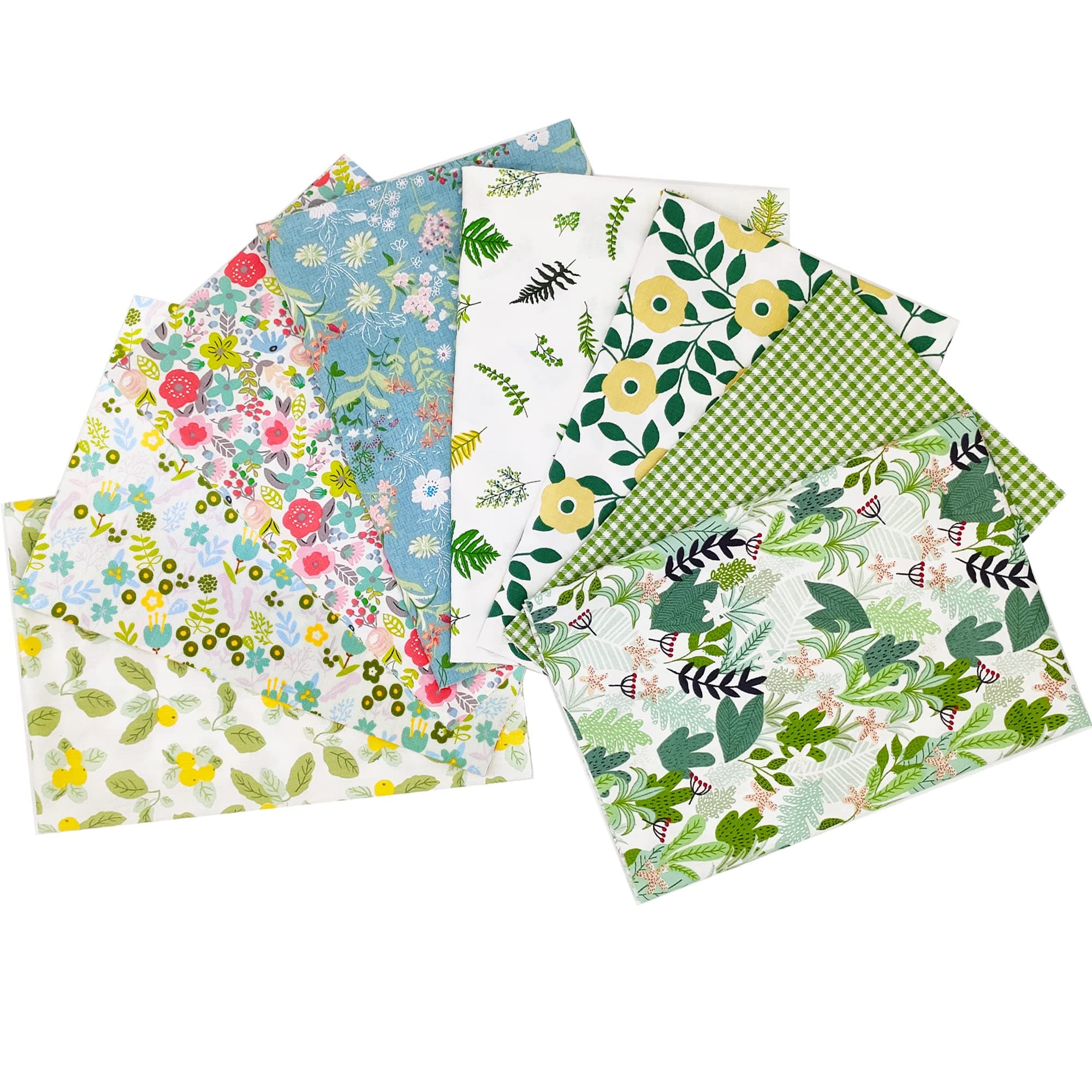 Fat Quarters Fabric Bundles, 8 Pcs (19.69in x 19.69in /50cm x 50cm) Sewing Patterns Quarter Precut Fabrics for Quilting Squares Sheets TOP Cotton Bundle Patchwork DIY Crafting Green Floral