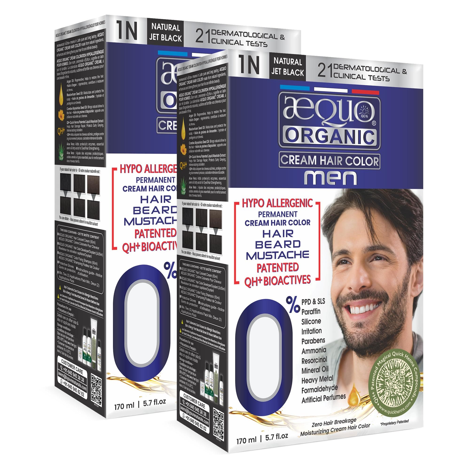 - Cream Hair Conditioning Colour With QH+ Water | Natural, 100% Grey Coverage, PPD & Ammonia Free | Hair, Beard & Moustache Color For Men | 1N Jet Black, 170ml each, Pack Of 2
