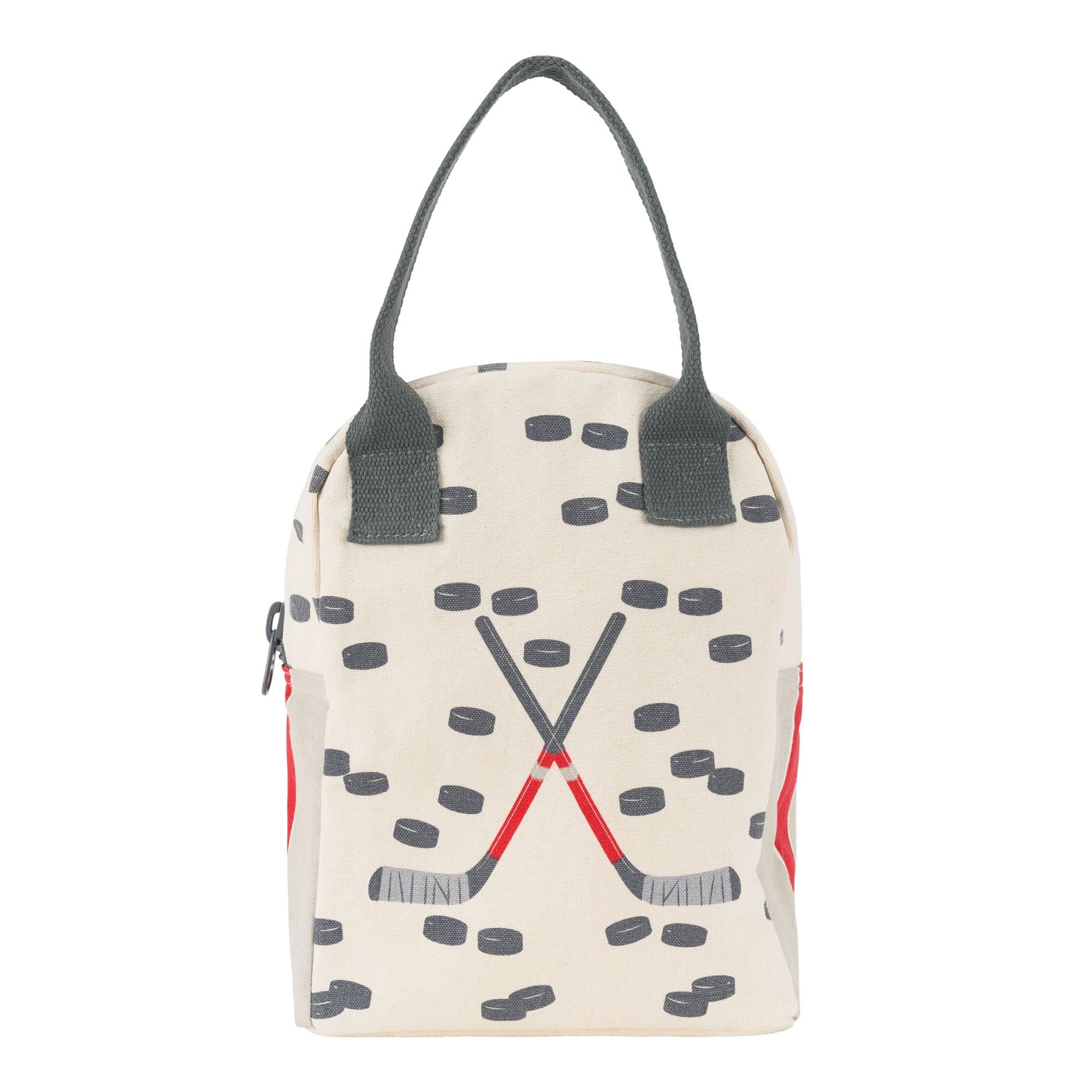 Fluf Zipper Lunch Bag | Reusable Canvas Lunch Box for Women, Men, Kids | Organic Cotton Meal Tote | (Hockey)