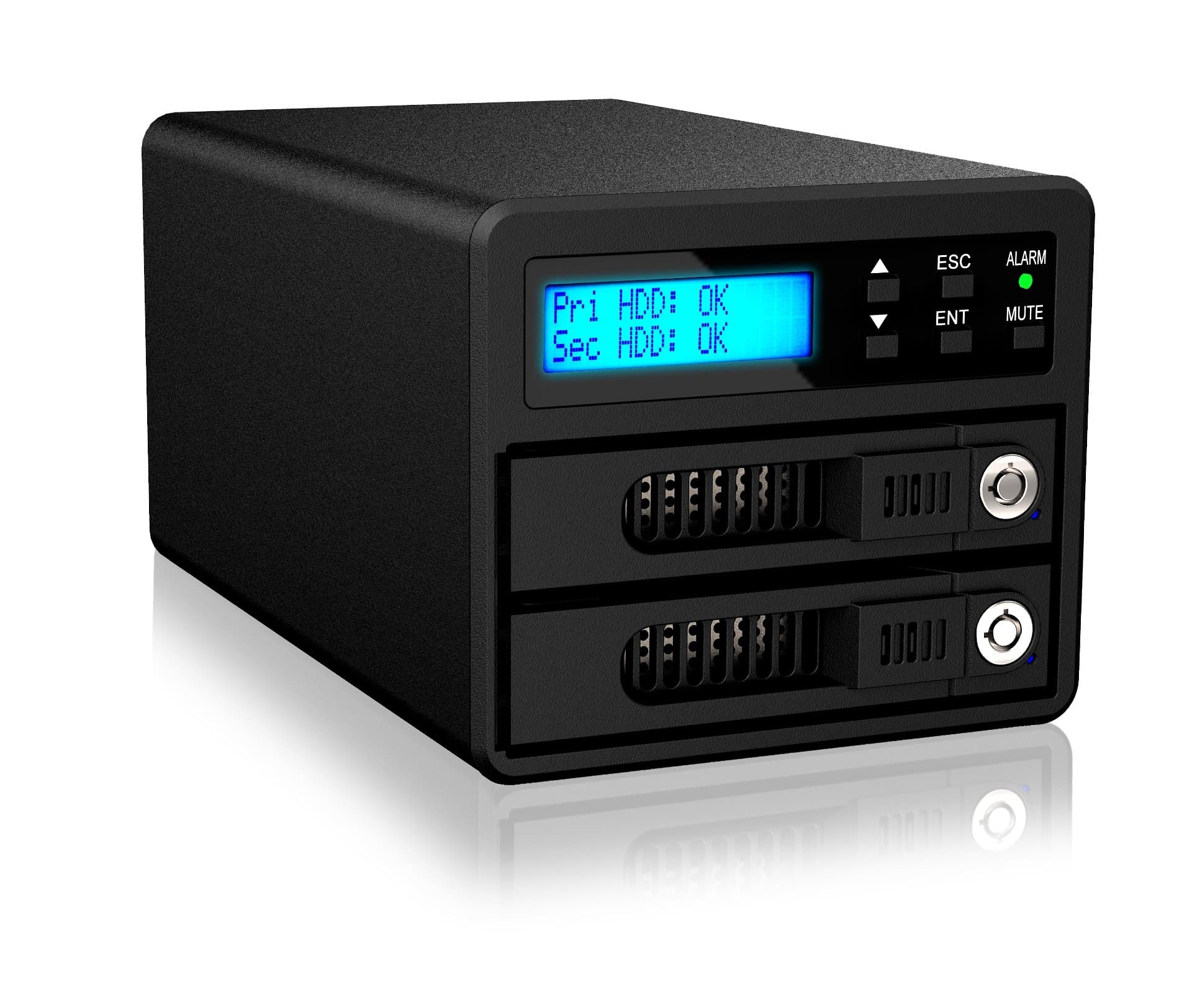Raidon GR3680 SB3EXT. RAID Enclosure – 3.5 "/2.5 to 1x USB 3.0 UASP and 1x eSATA 2x SATA III/RAID 0.1 LCD black black 0GB