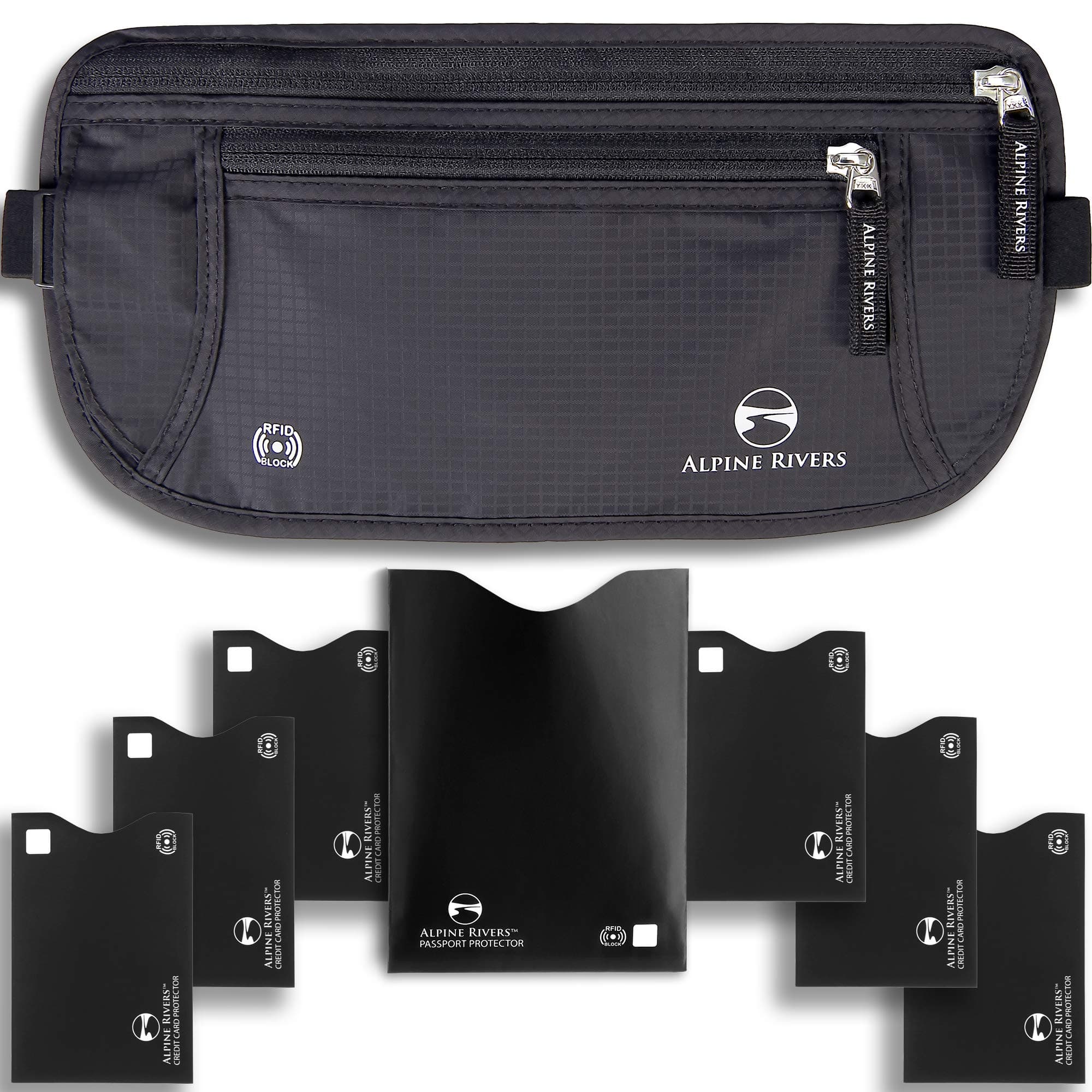 Money Belt - RFID Blocking Hidden Travel Wallet with 7 Bonus Sleeves