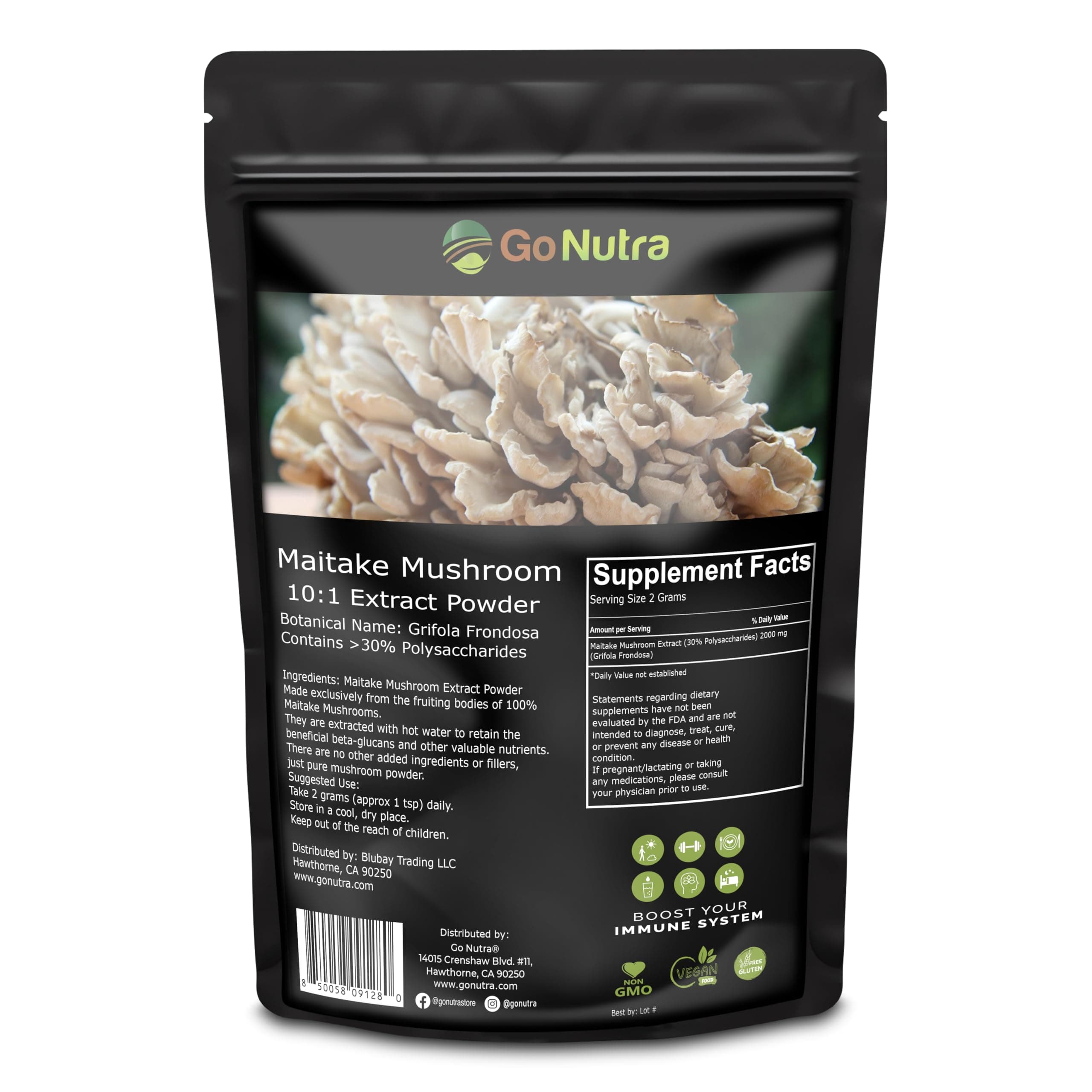 Go Nutra Maitake Mushroom Extract Powder 8 oz | 10:1 Extract Strength | Mushroom Supplement 30% Polysaccharides | Maitake Powder King of Mushrooms | 8 Ounce