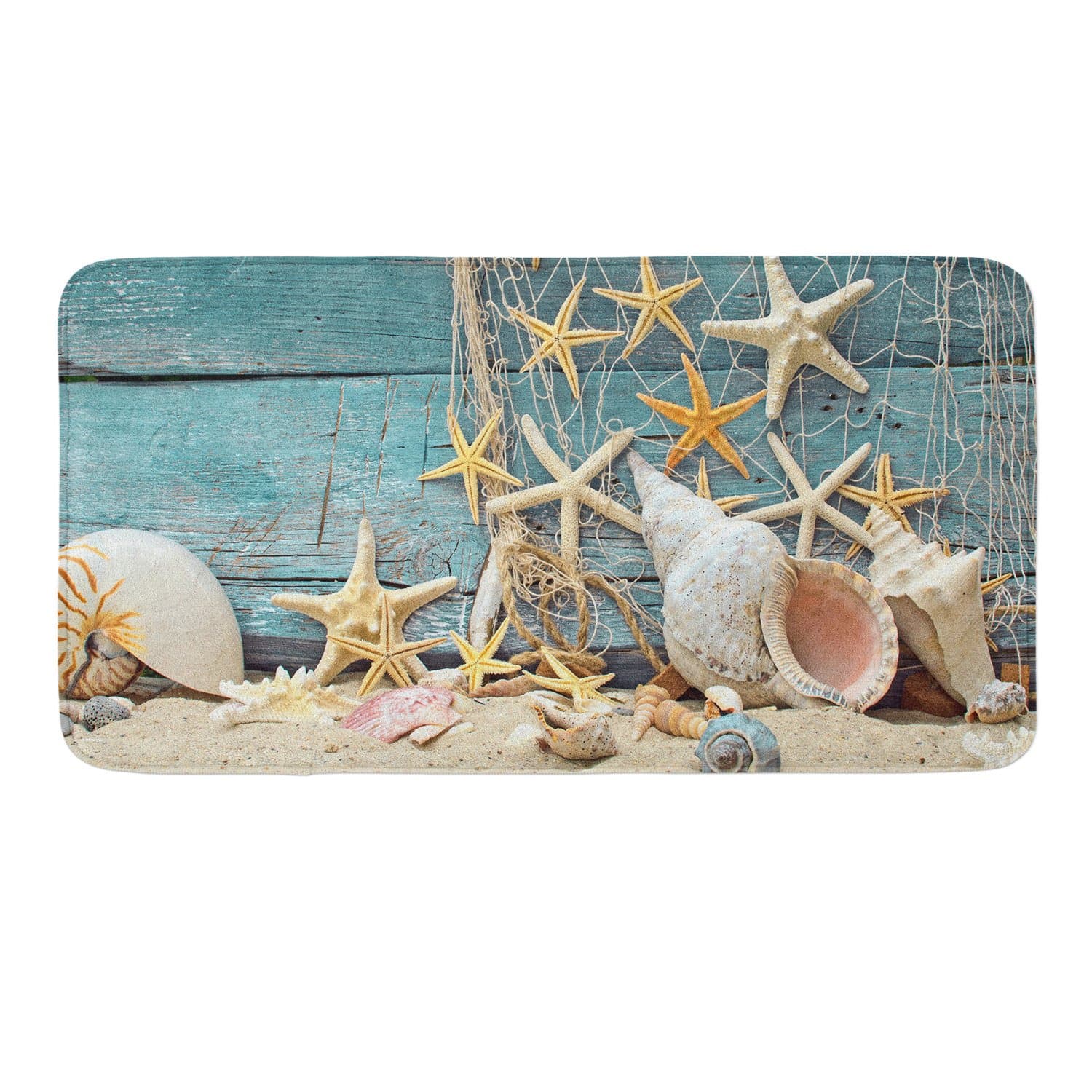 CIGOCI Anti-Skid Memory Foam Tub-Shower Mat - 18 x 36 Inch, Extra Absorbent, Soft, Duarable and Quick-Dry Shaggy Mat, 3D Print Seashells Starfish Floor Rugs Carpets