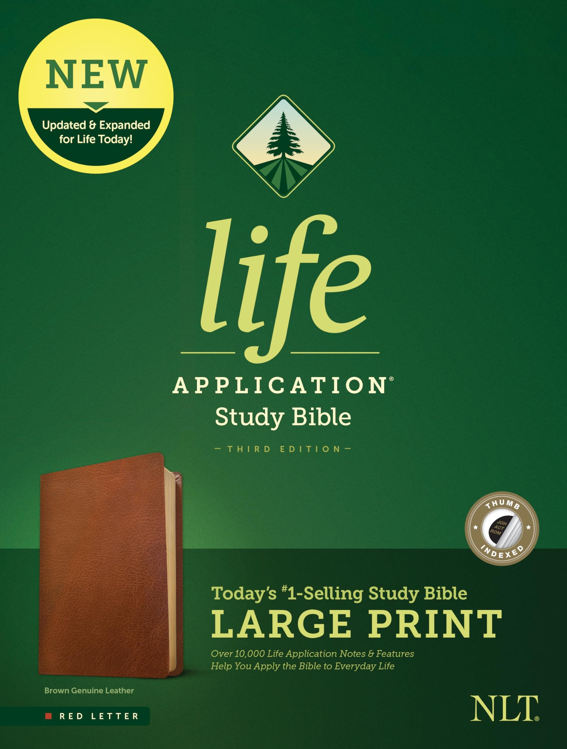 Tyndale NLT Life Application Study Bible, Third Edition, Large Print (Genuine Leather, Brown, Indexed, Red Letter) – New Living Translation Bible, Large Print Study Bible for Enhanced Readability