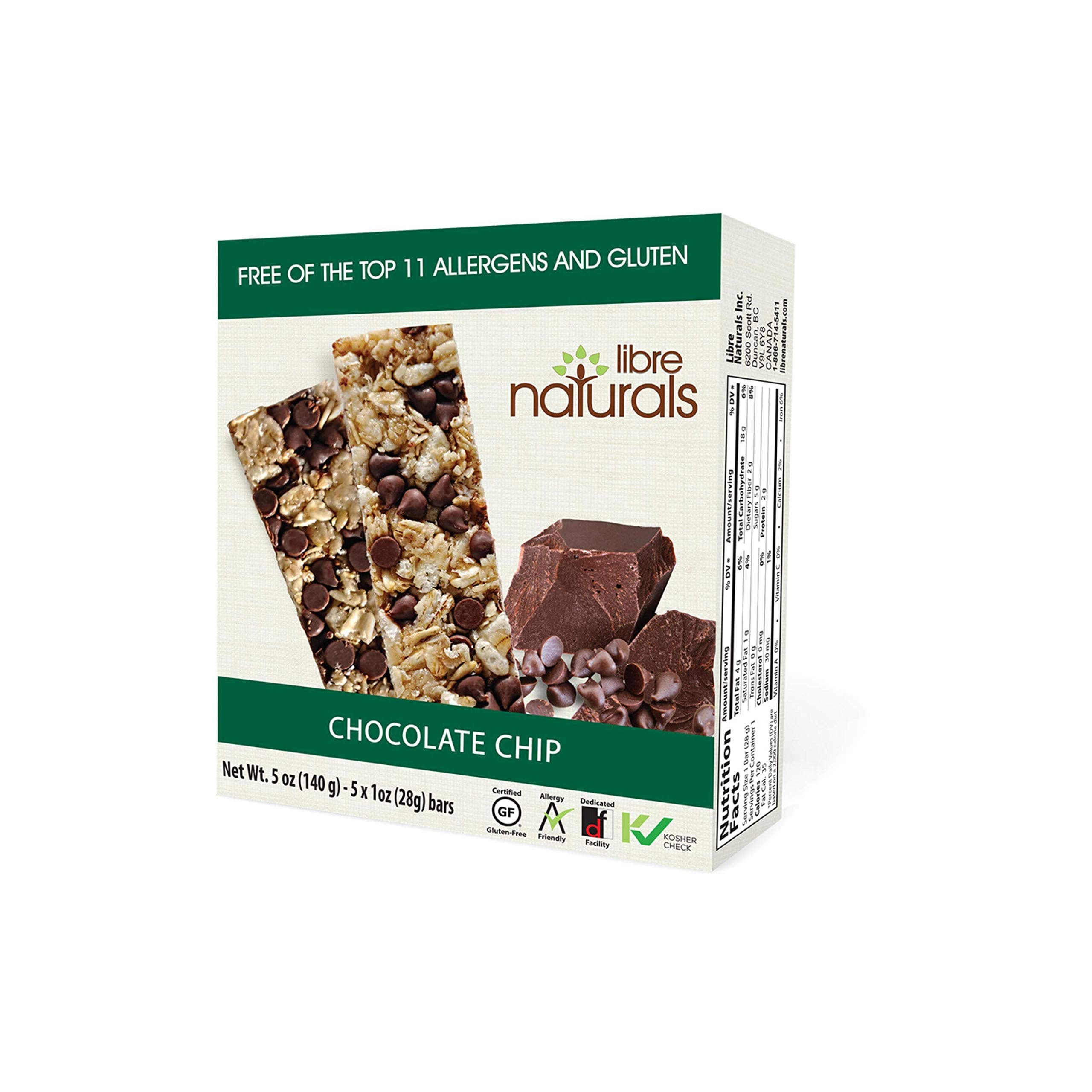 Libre Naturals Chocolate Chip Chewy Granola Bars - Vegan, Gluten-Free, Kosher, Nut-Free, Non-GMO, Dairy-Free, No Artificial Flavors & Allergy Friendly (1 oz bars, 30 bar pack)