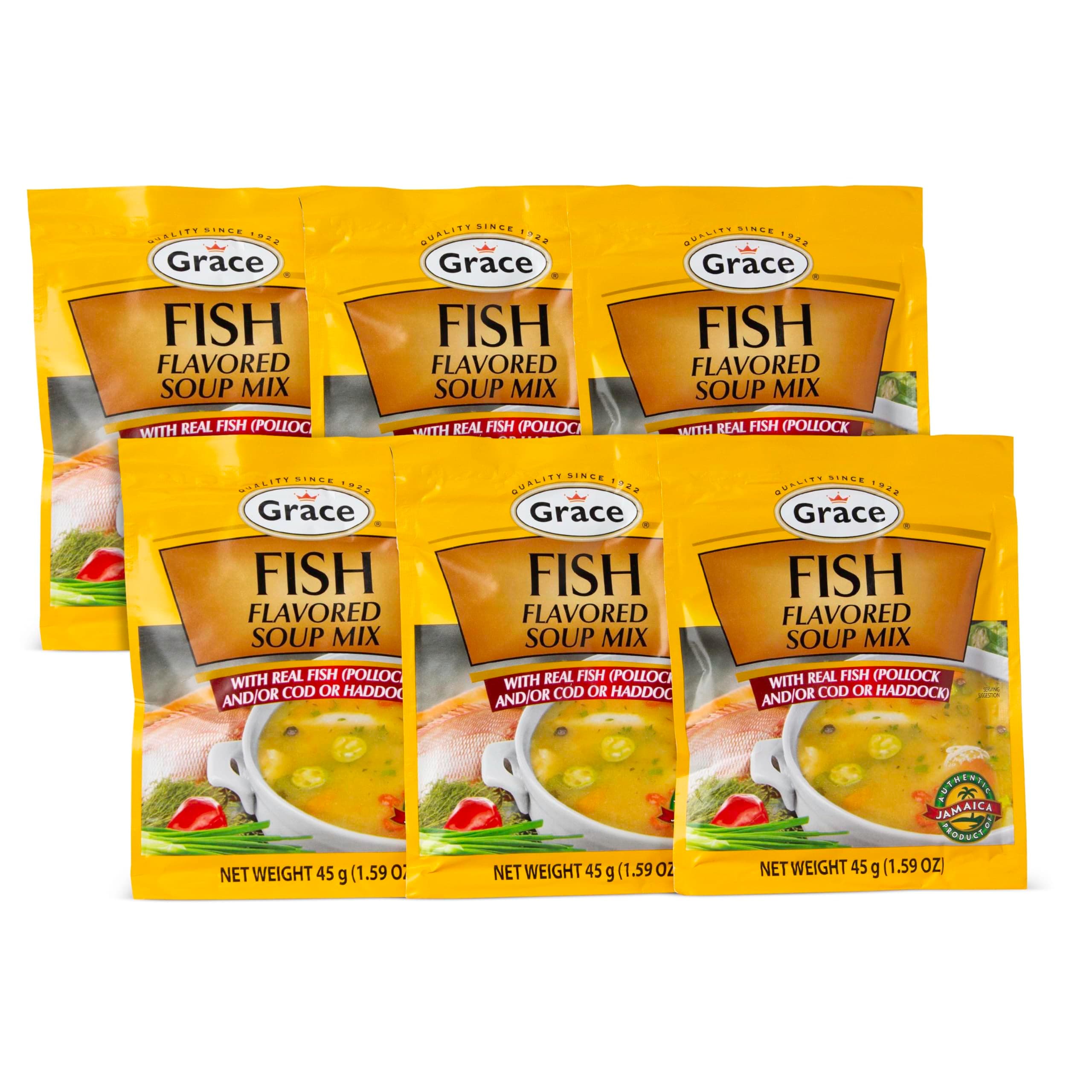Grace Fish Flavored Soup Mix 1.59oz - Pack of 6 - Authentic Jamaican Tea Soup Mix Made with Cod, Haddock & Pollock - Caribbean Stock & Seafood Stock Mix