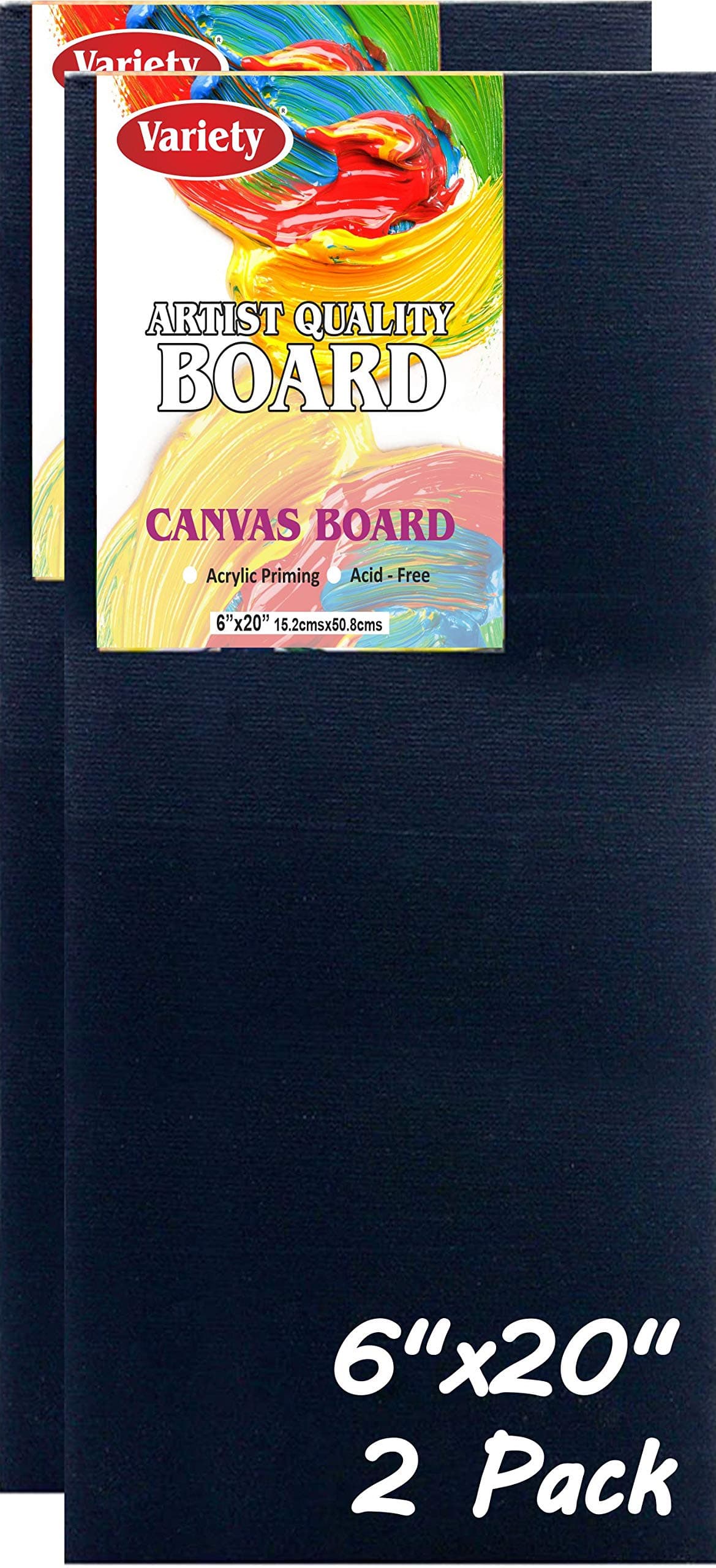 VARIETY CANVAS 6 X 20 Inch Cotton Canvas Board for Painting, 7OZ Primed, Pack of 2 Piece - Black