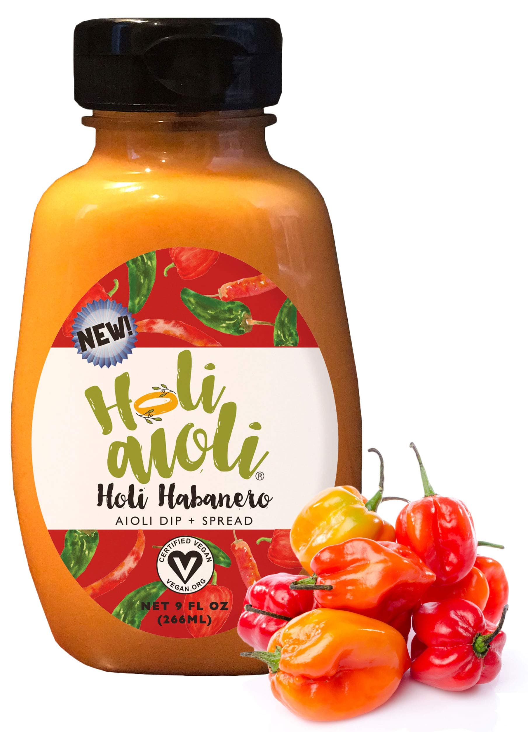Holi Aioli Holi Habanero Sandwich Spread & Mayonnaise Alternative - Low-Calorie, Healthy, 100% Vegan Dressing Dip - Mayo Replacement Salad Dressing with Organic Ingredients - 9 Fluid Ounces