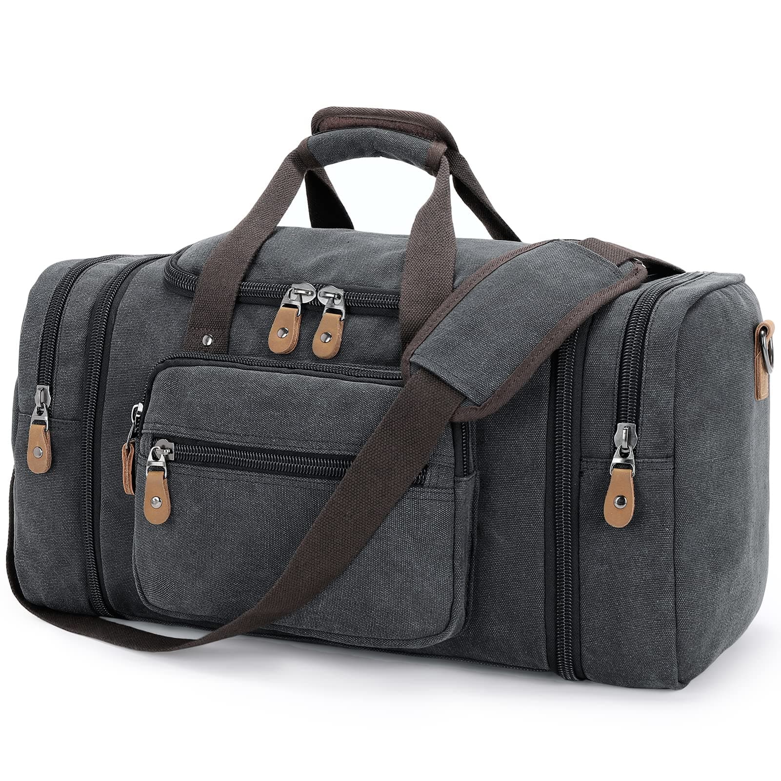Canvas Duffle Bag for Travel, 60L Duffel Overnight Weekend Bag (Dark Gray)