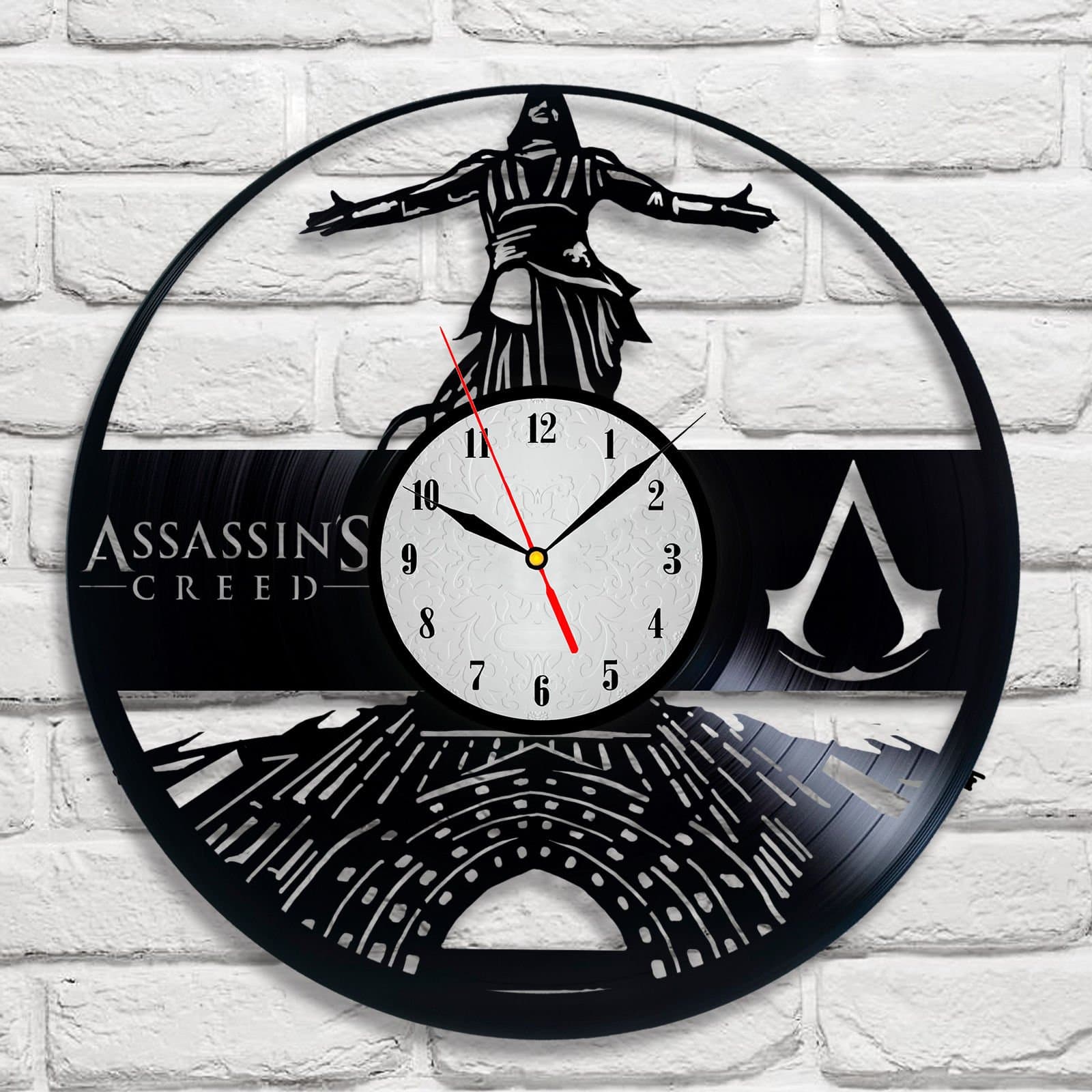 Assassin's Creed light grey Vinyl Record Wall Clock - Get unique bedroom or nursery wall decor - Gift ideas for boys and girls Fantasy Film Unique Art Design