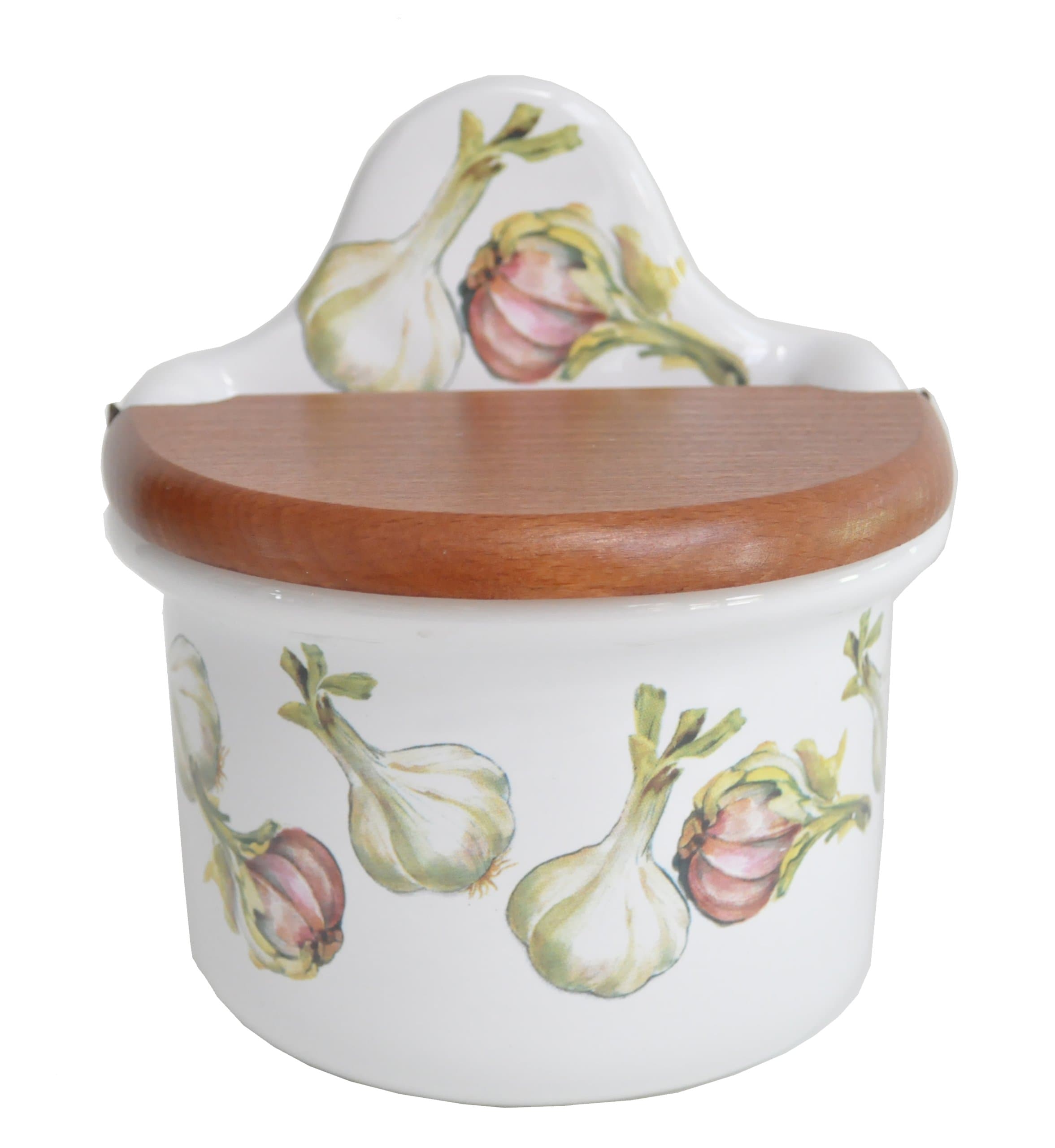 Garlic Salt Cellar with Wood Lid, 4-Inch by 5-Inch by 6-Inch