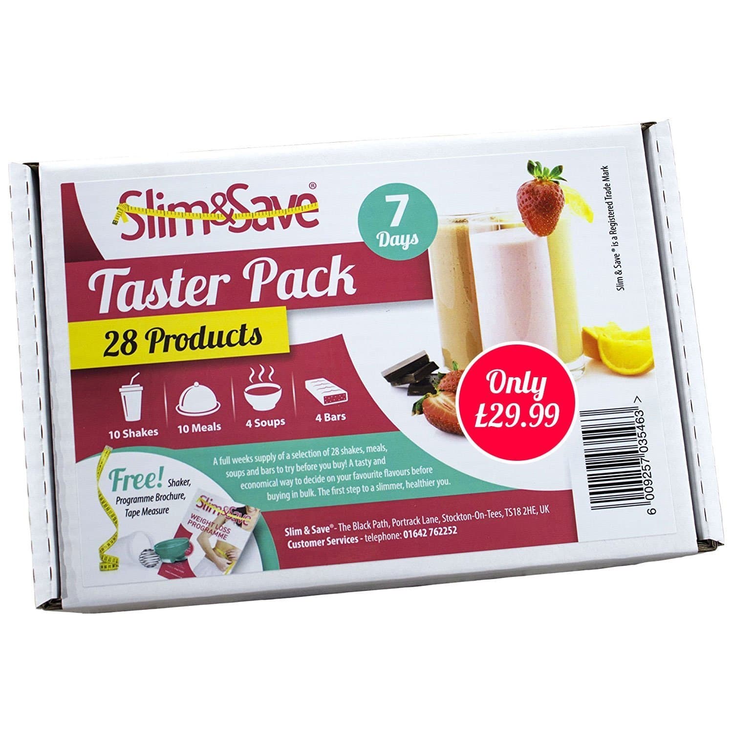 Slim & Save VLCD Taster Pack- 1 Weeks Supply of Simplicity Plan with 28 Different Flavours + Brochure & Tape Measure.