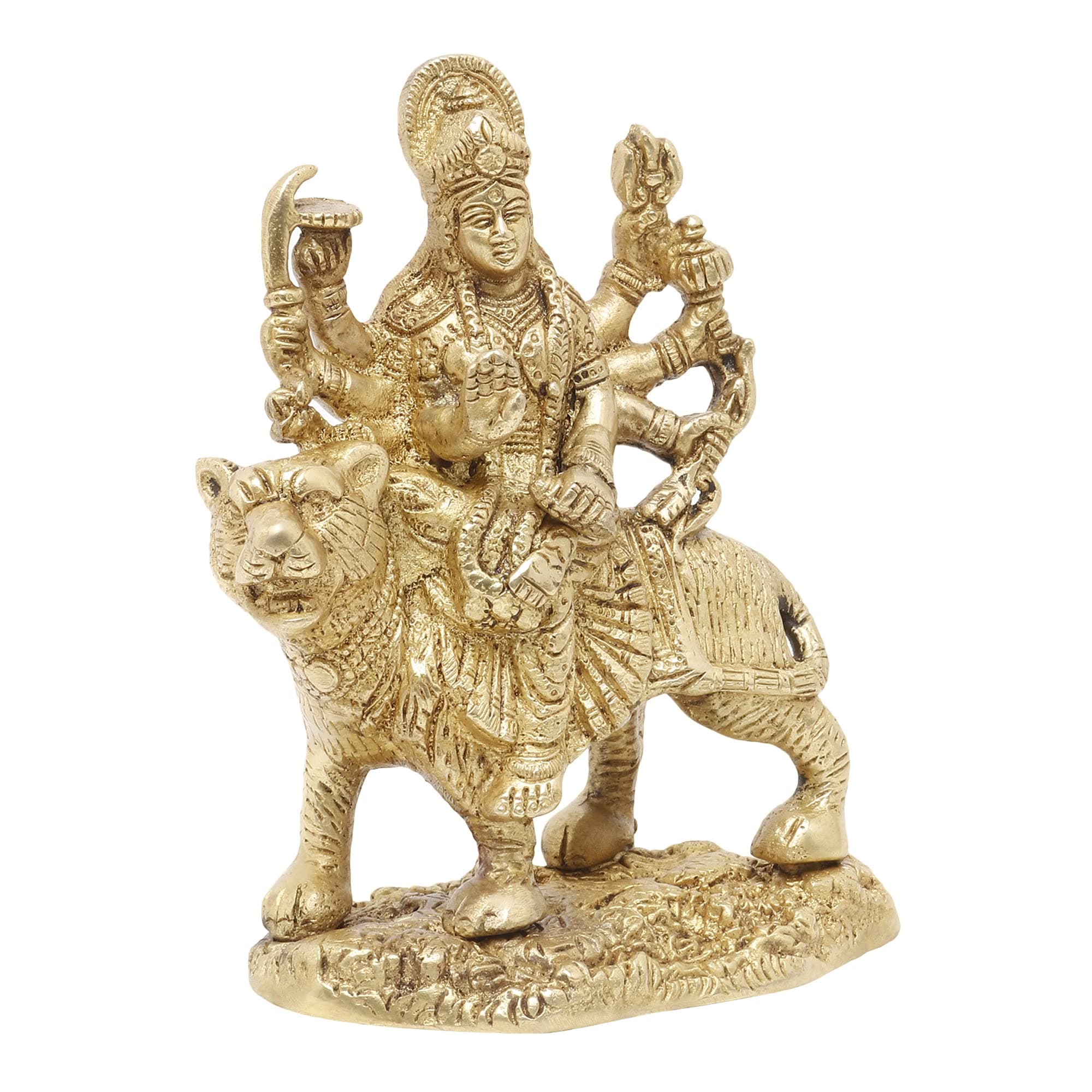 Brass Statue/Idol of Goddess Devi Durga Sherawali ShivShakti | LxBxH - 4x2x6 Inch, Weight - 850Gm