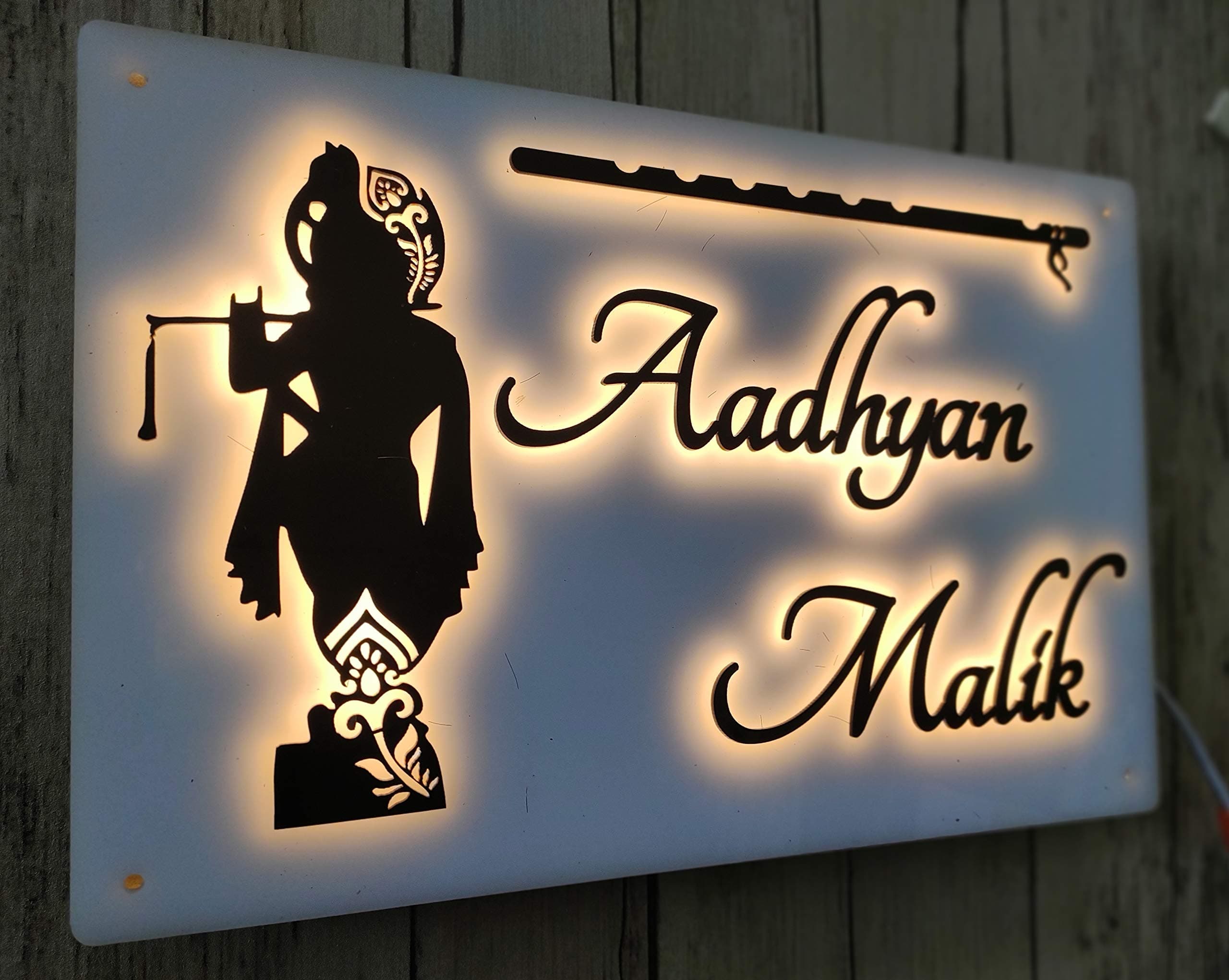 Aarushi Creations Personalised Home Door Name Plate Acrylic With Rose Gold Embossed Letters With Mirror Shine (Size 16X8 Inch, White)(12 X 8 Inch) (Size 12 X 8 Inch)