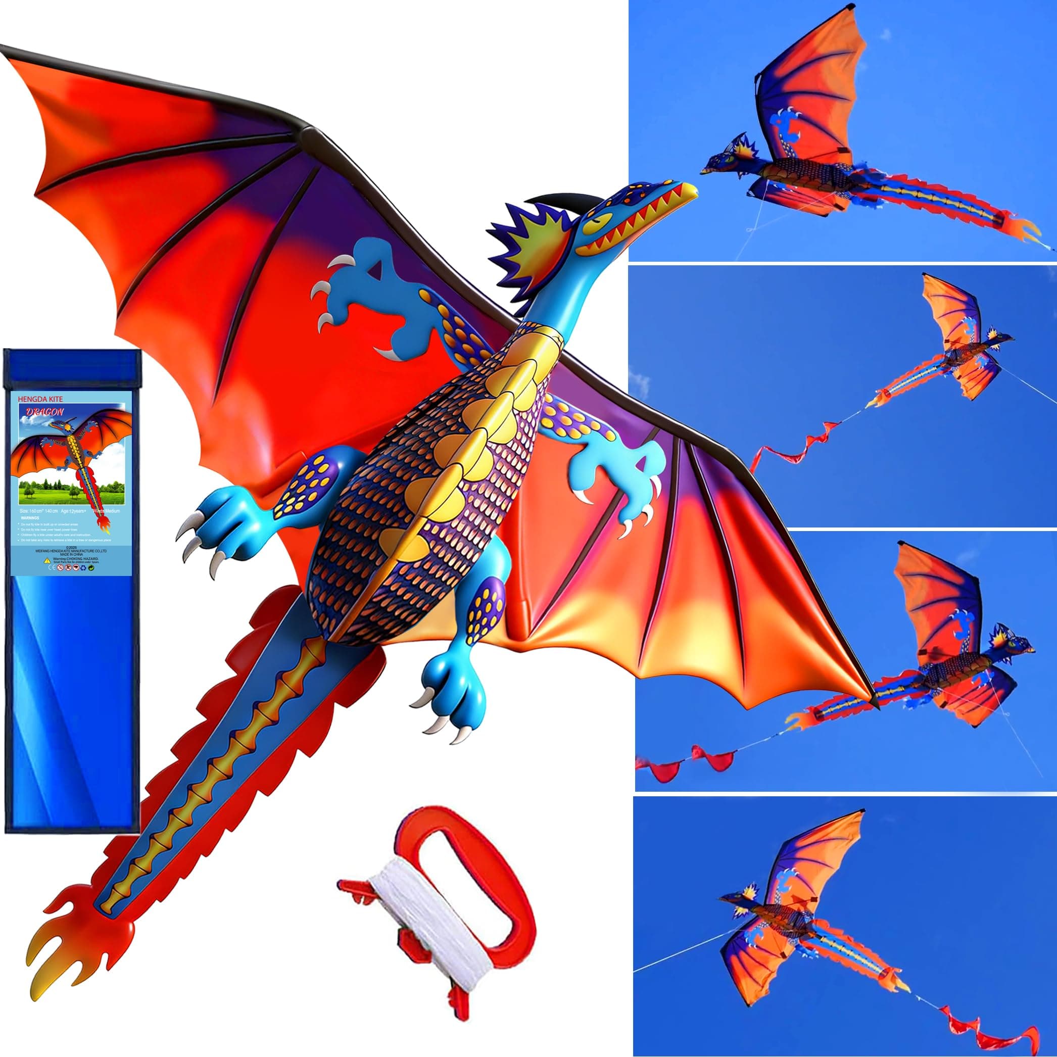 HENGDA KITE-Upgrade Classical Dragon Kite Stereoscopic Dragon Kites for Kids & Adults Easy to Fly for Beginner Easter 63inch Single Line with Tail