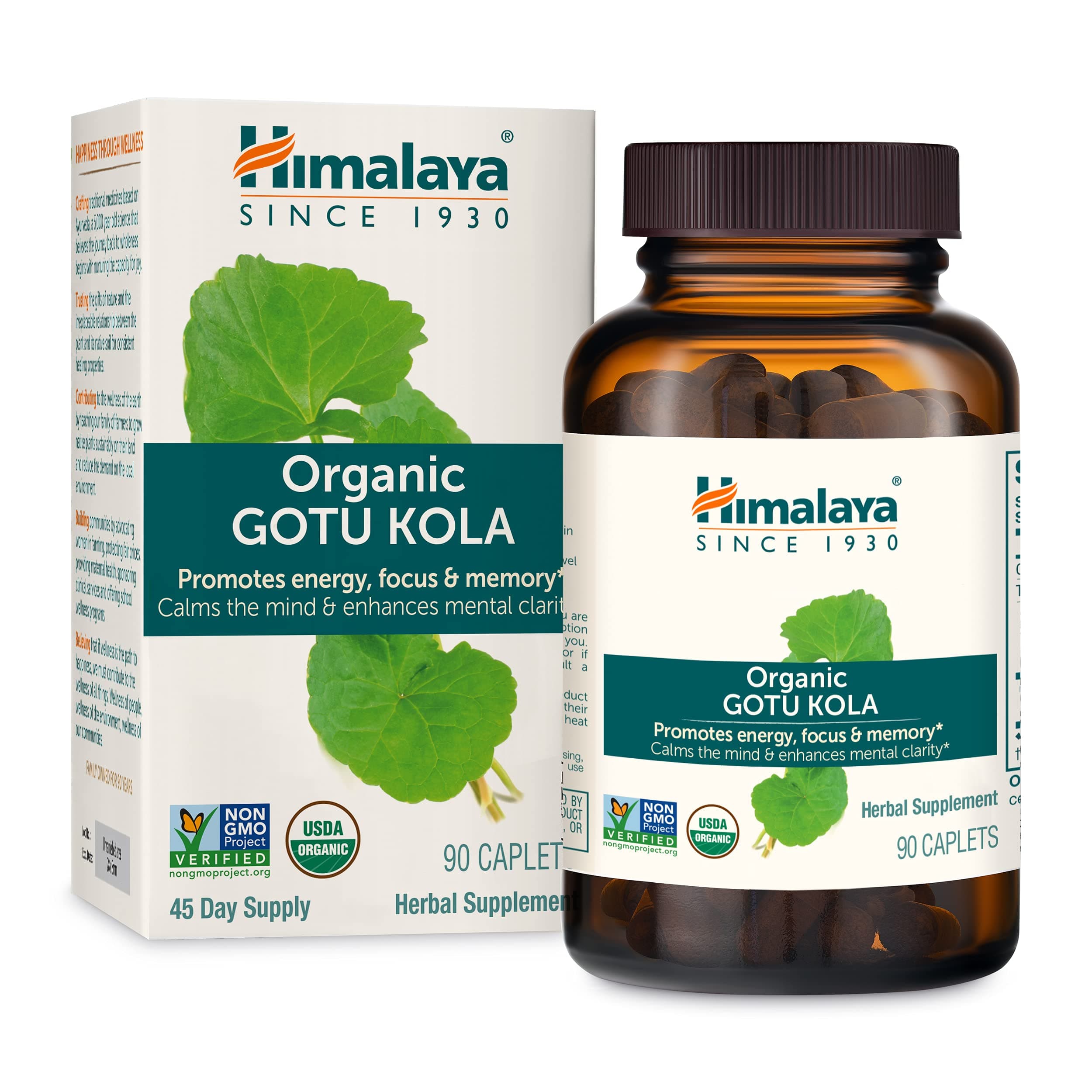 Organic Gotu Kola, Brain Booster for Memory & Focus, USDA Certified Organic, Non-GMO Verified, Vegan, Gluten-Free, 650 mg, 90 Caplets, 45 Days Supply