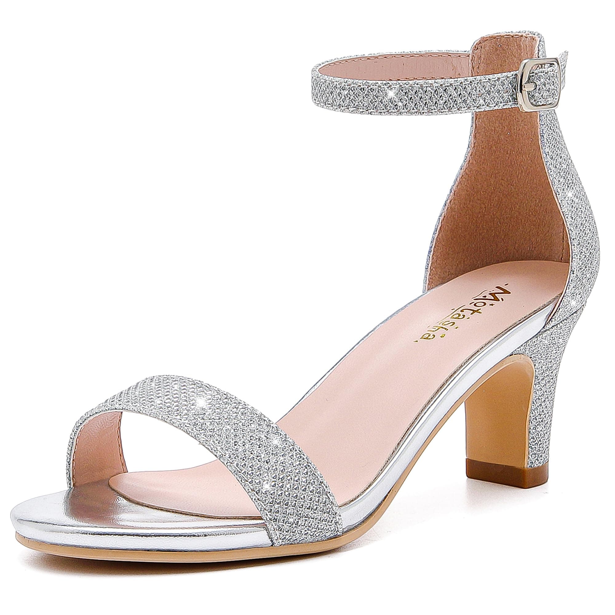 Girls Heel Sandals Girl Dress Shoes Open Toe Ankle Strap High Heels Pump Sandals Wedding Party for Little Big Kid