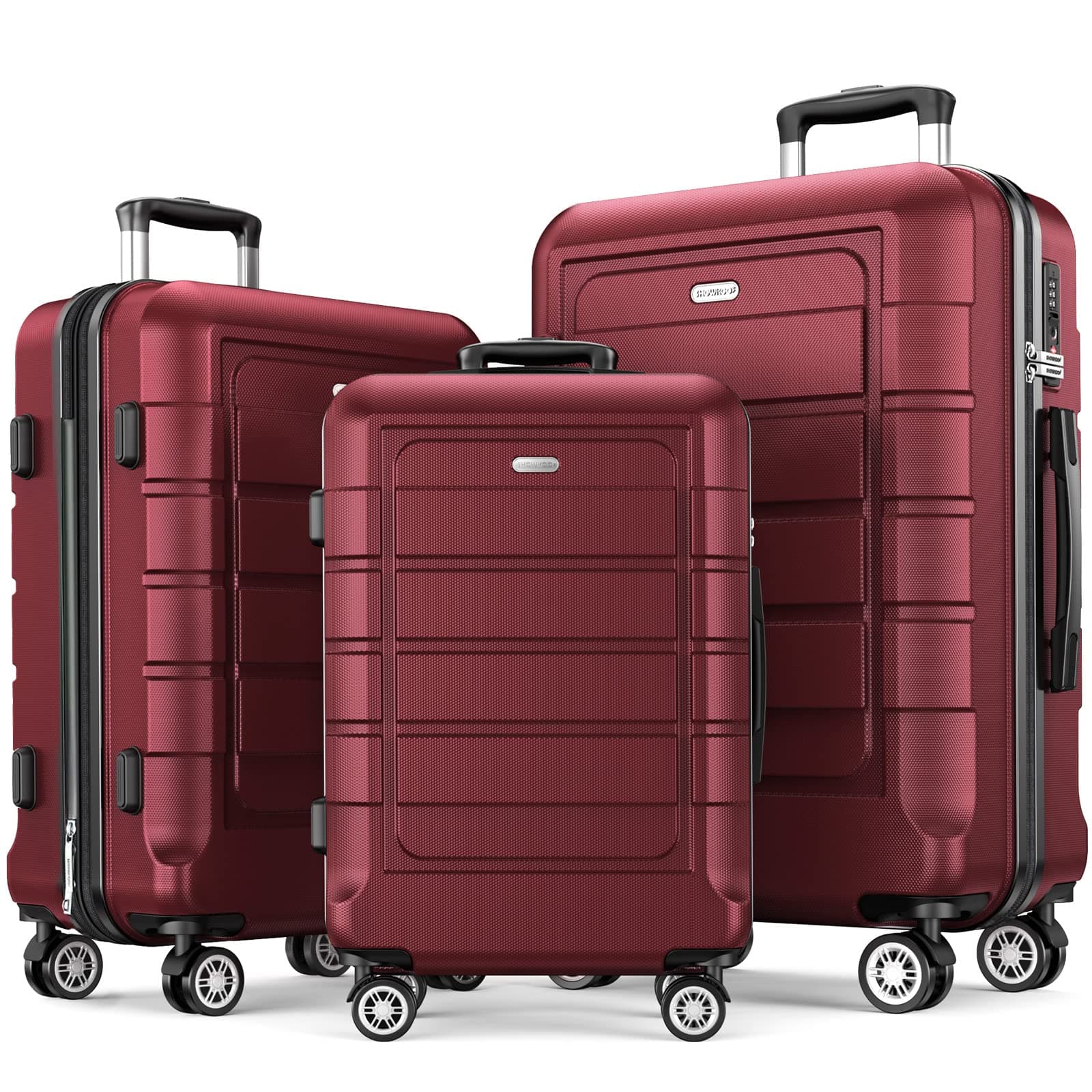Luggage Sets 3 Piece Expandable PC+ABS Hard Shell Suitcase Lightweight Durable Double Spinner Wheels 20"24"28"- Red